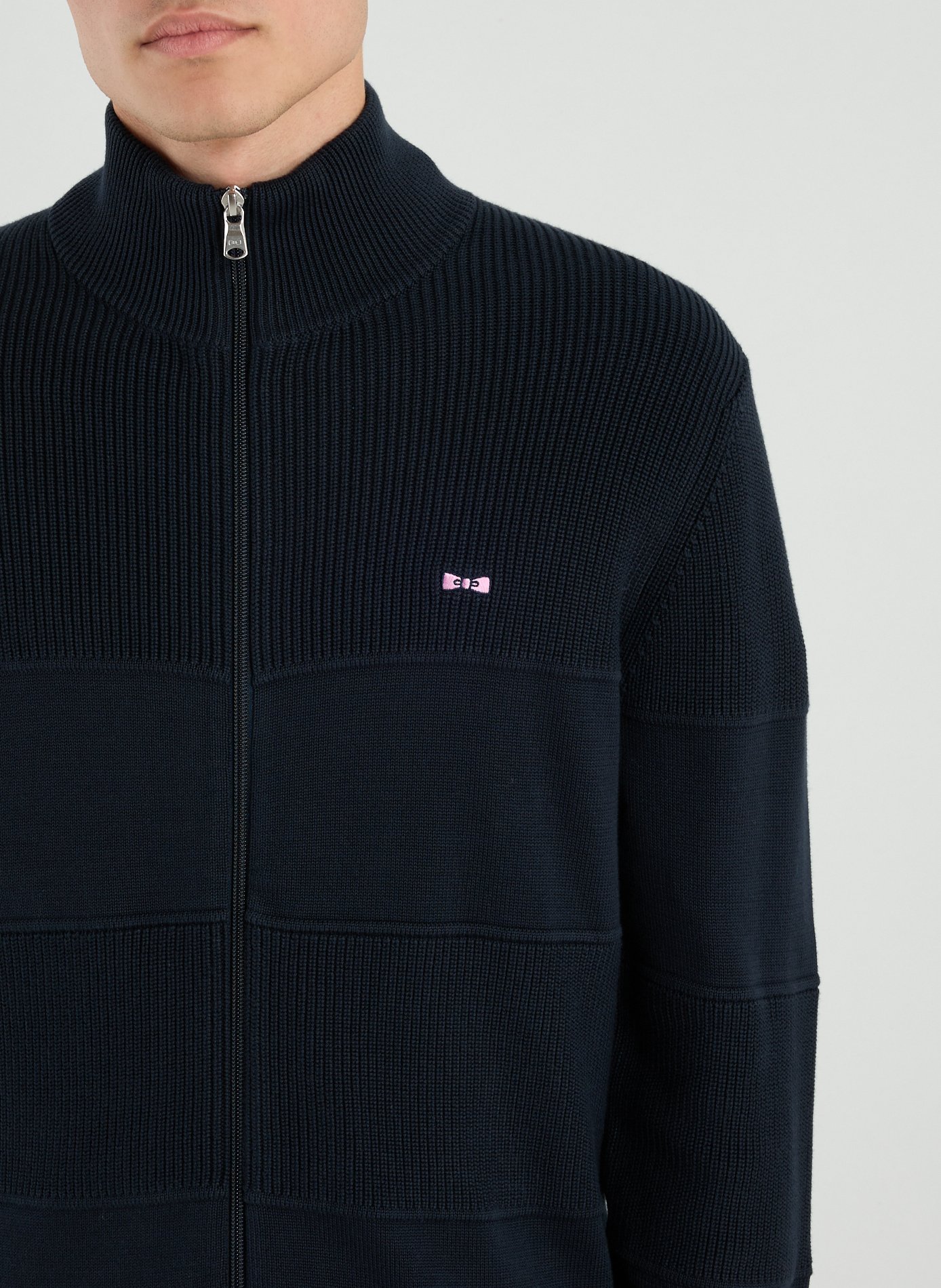 Zip-up high neck cotton sweater EDEN PARK Blue