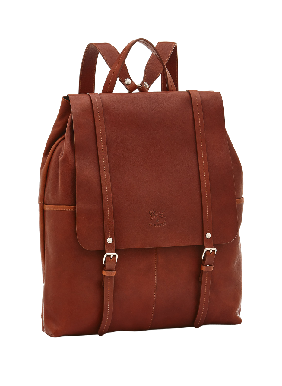 Sac à dos en cuir de vachette IL BISONTE Marron