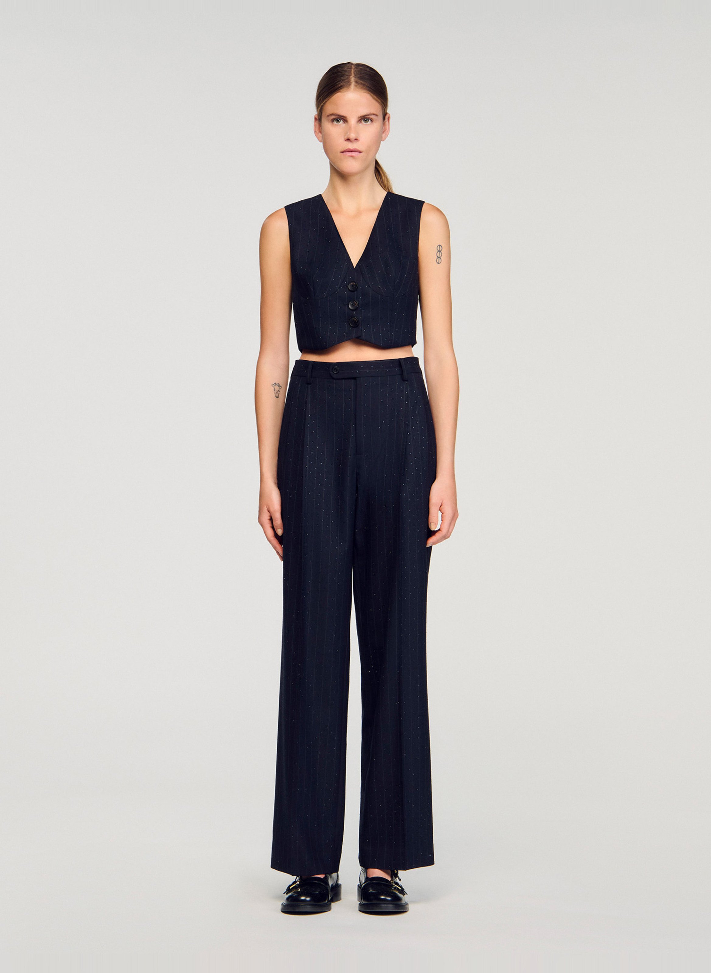 Pantalon droit en laine mélangée SANDRO Bleu