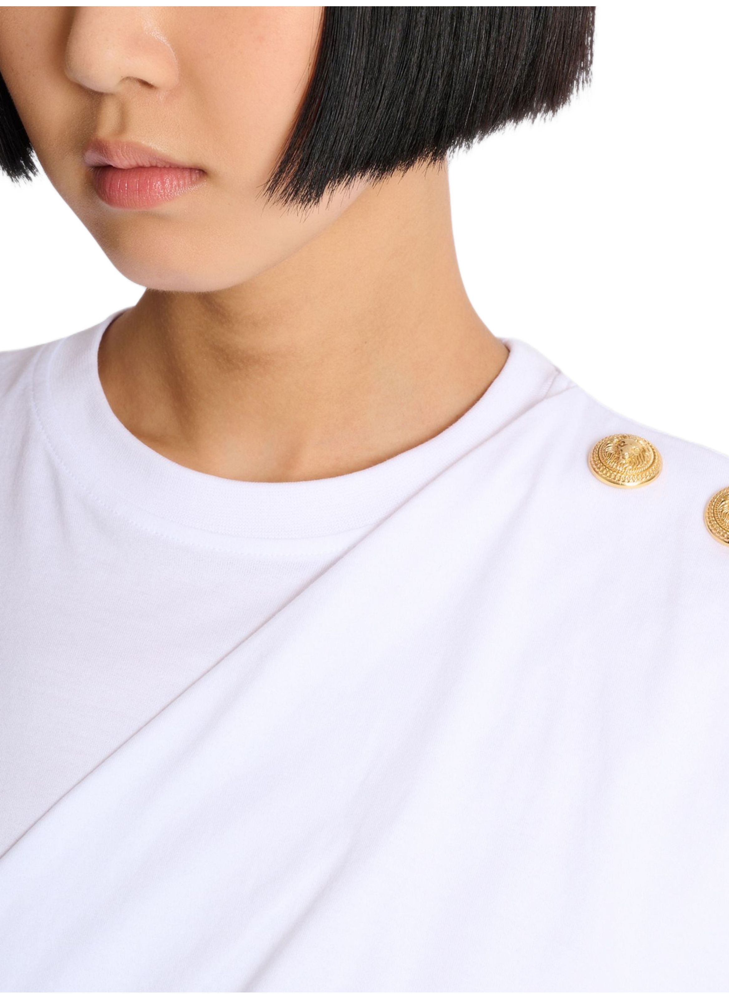 T-shirt drapé avec boutons BALMAIN Blanc
