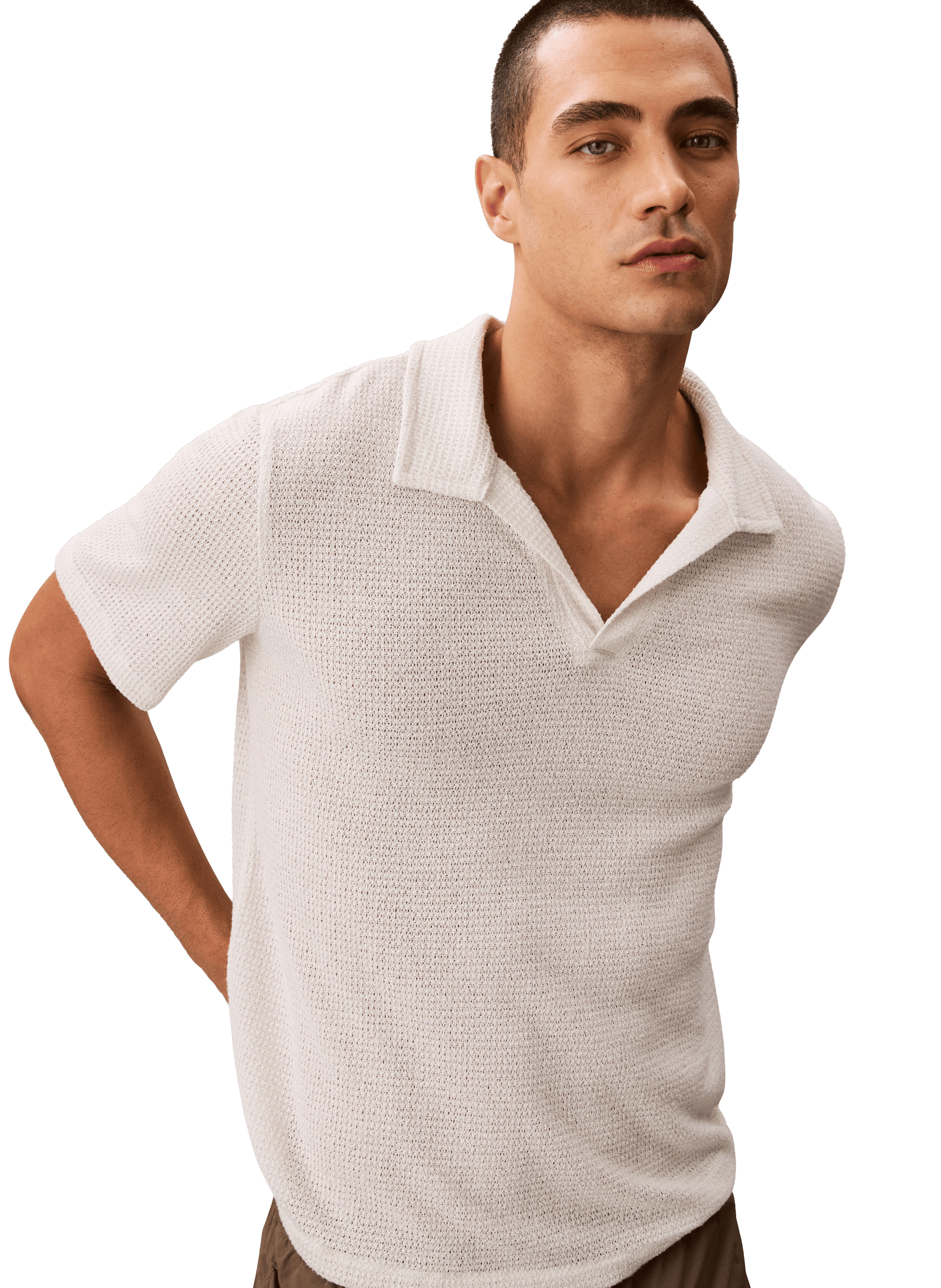 Polo droit manches courtes texturé CALVIN KLEIN Beige