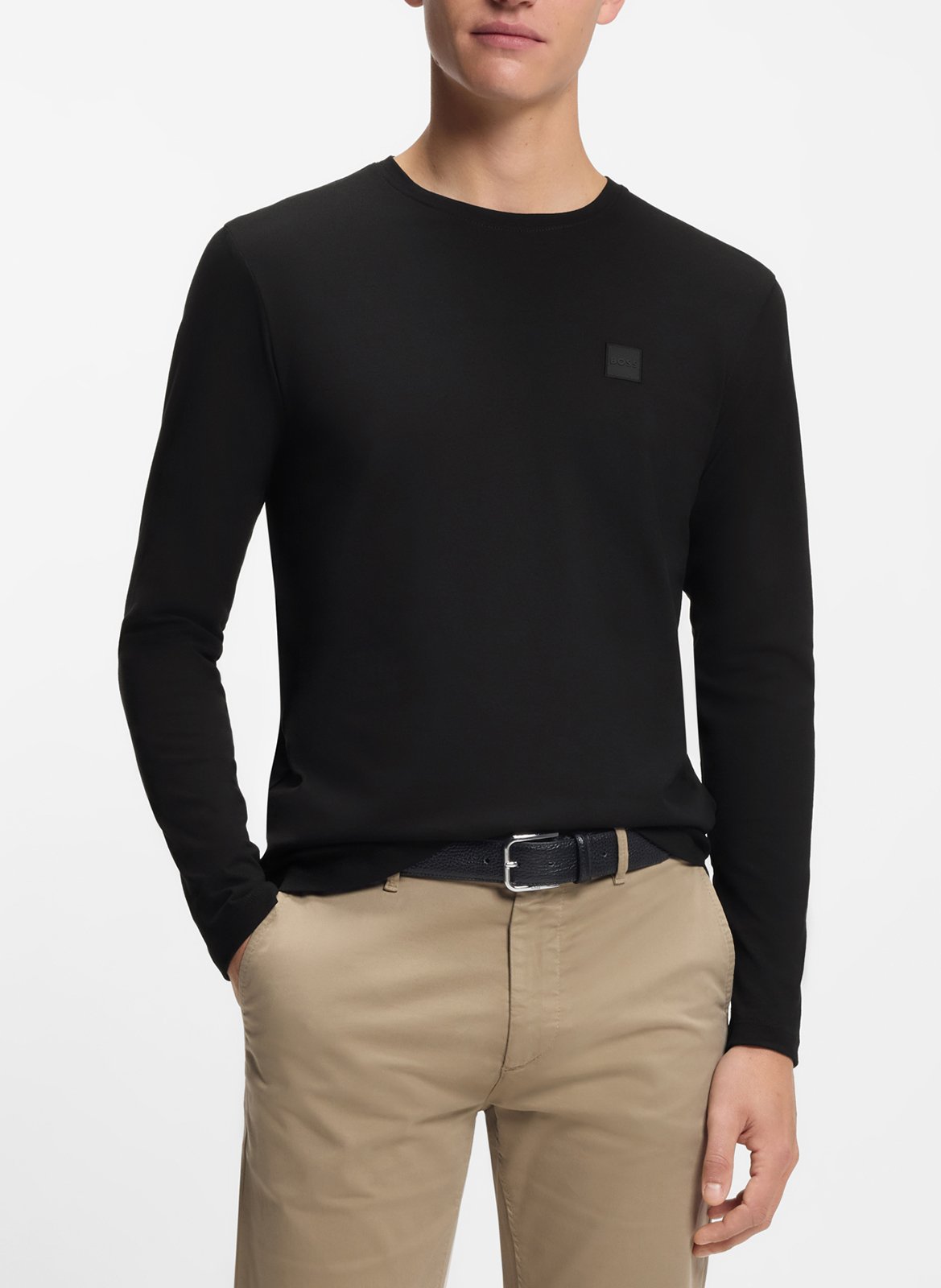 Tee-shirt droit col rond en coton BOSS Noir