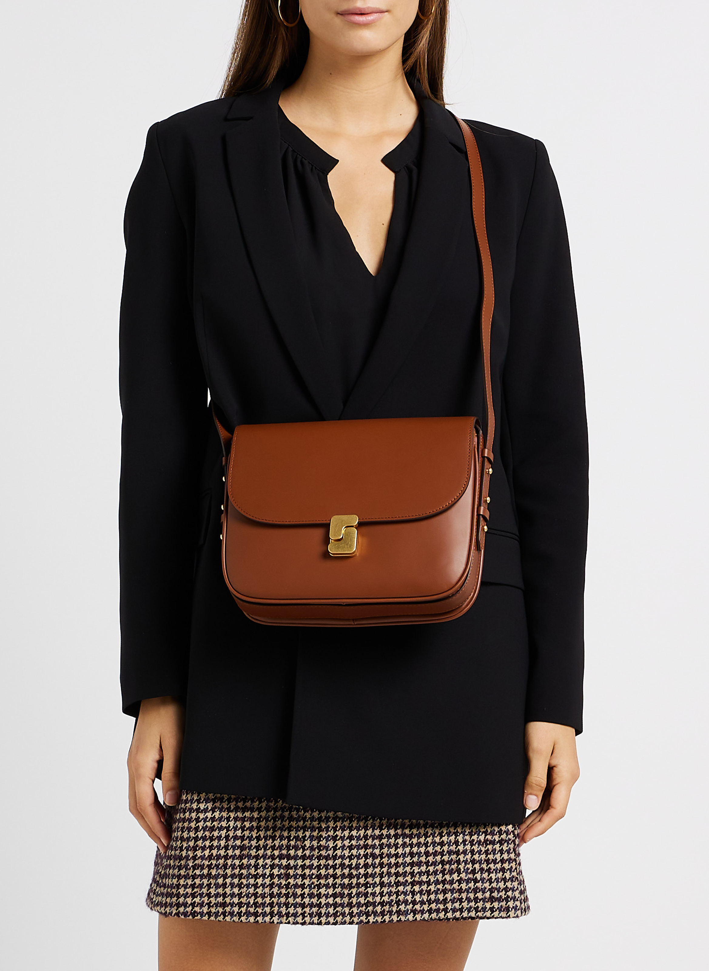 Sac bandoulière en cuir glacé bellissima maxi SOEUR Marron