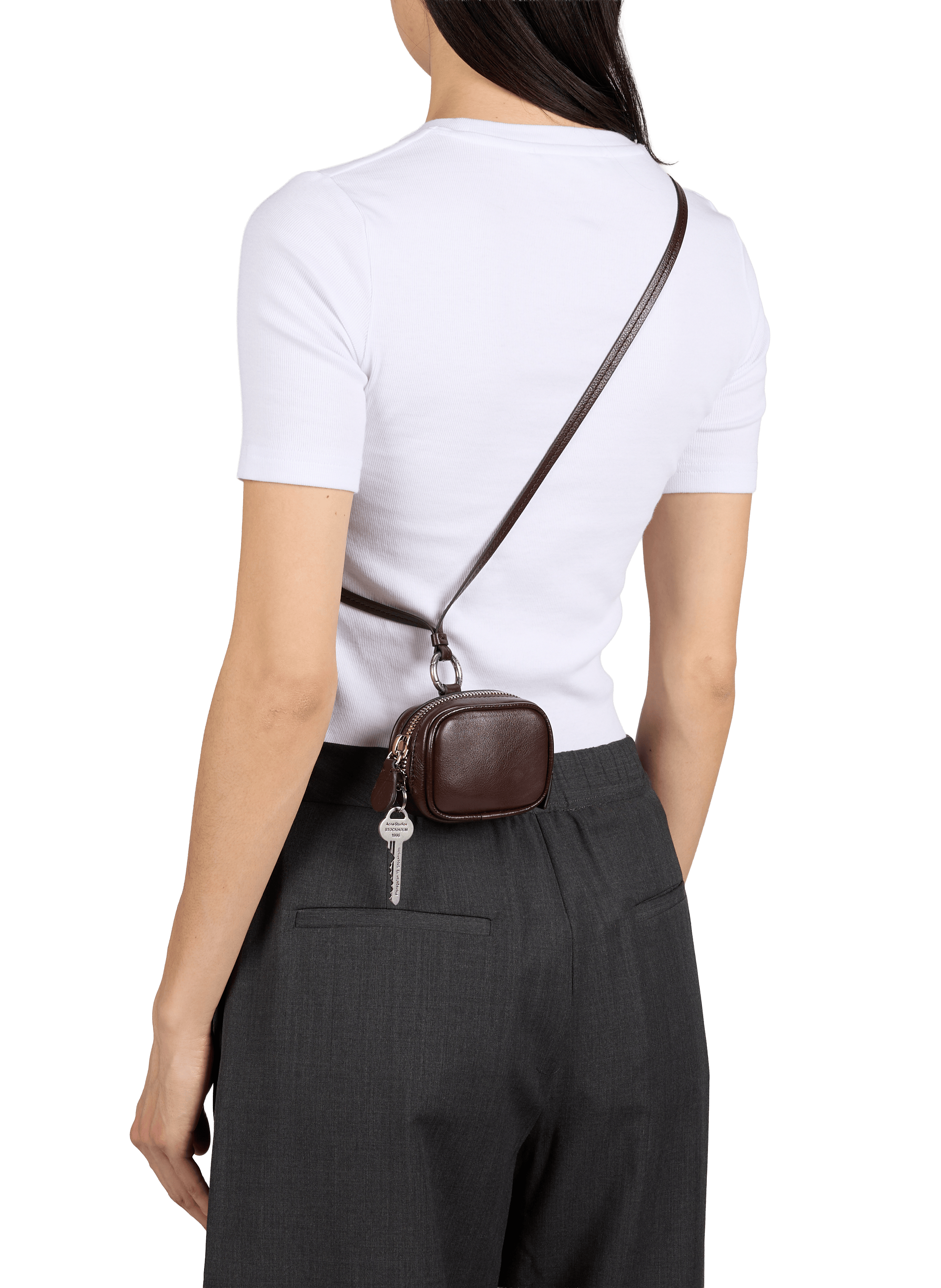 Porte monnaie Camero Clip en cuir grainé mélangé ACNE STUDIOS Marron