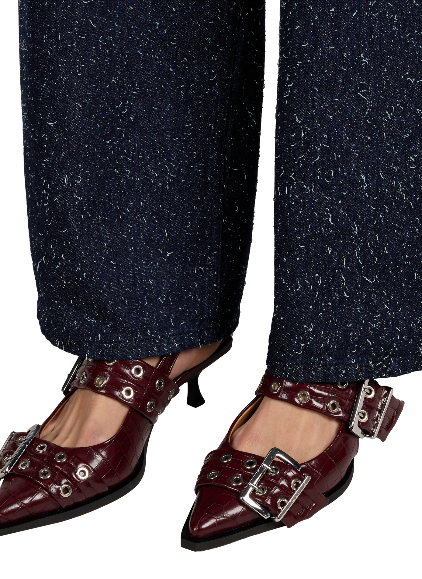 Sling-back effet peau de crocodile en cuir mélangé GANNI Rouge