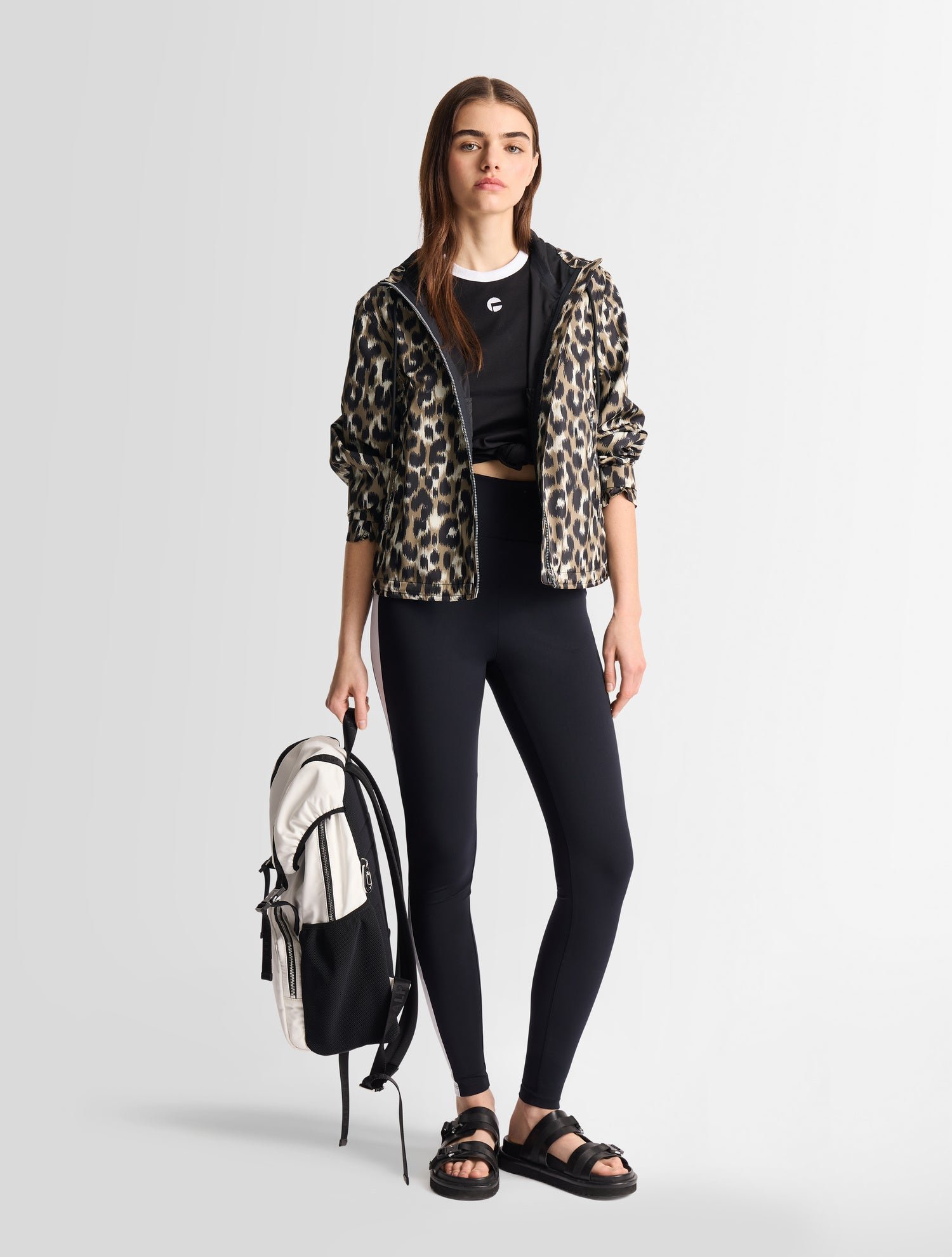 Blouson kasima leopard col capuche coupe regular FUSALP Beige