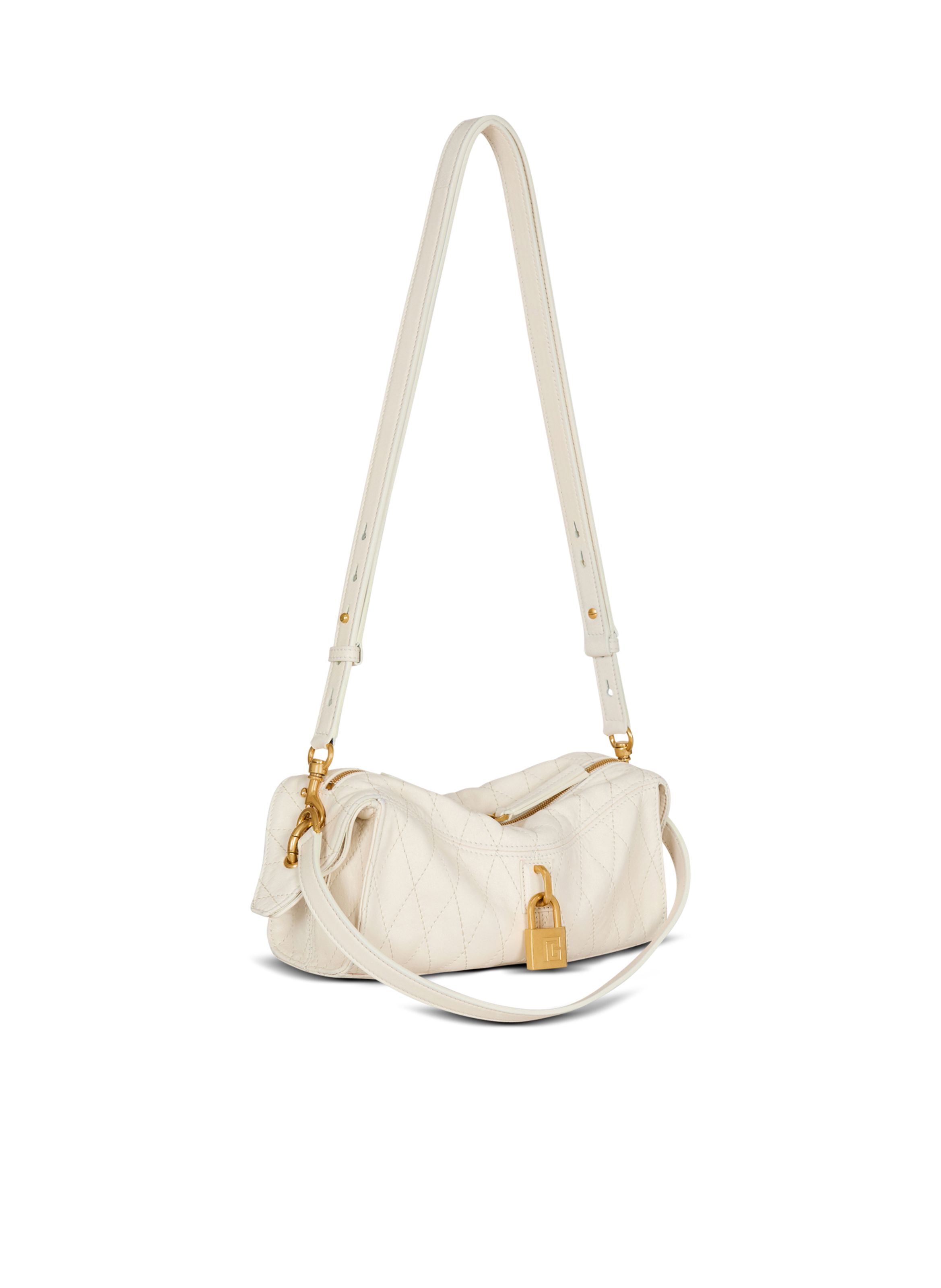 Sac pulse small en cuir lisse surpiqué BALMAIN Blanc
