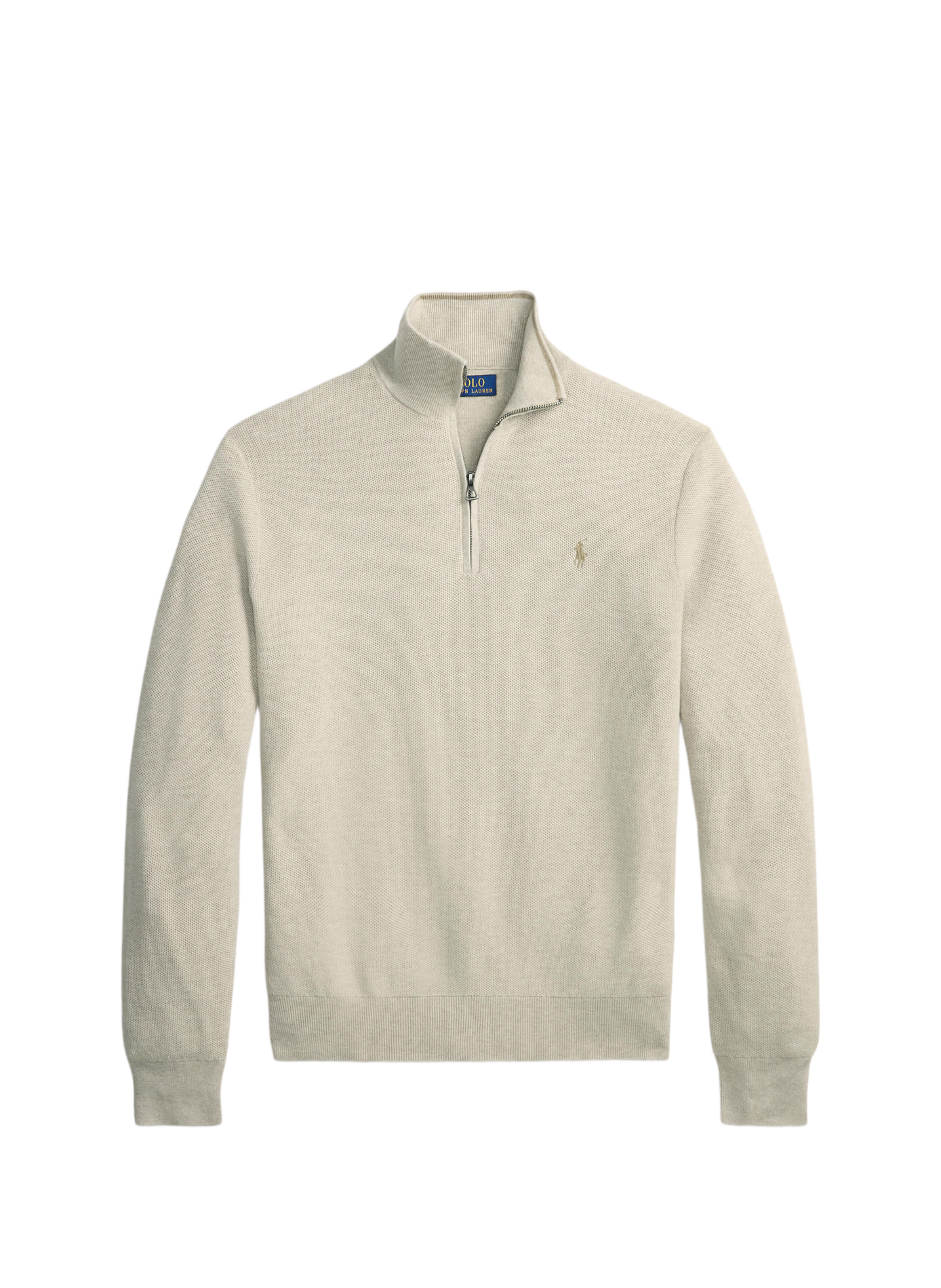 Cotton textured knit zip-up sweater.  Light walnut brown hthr