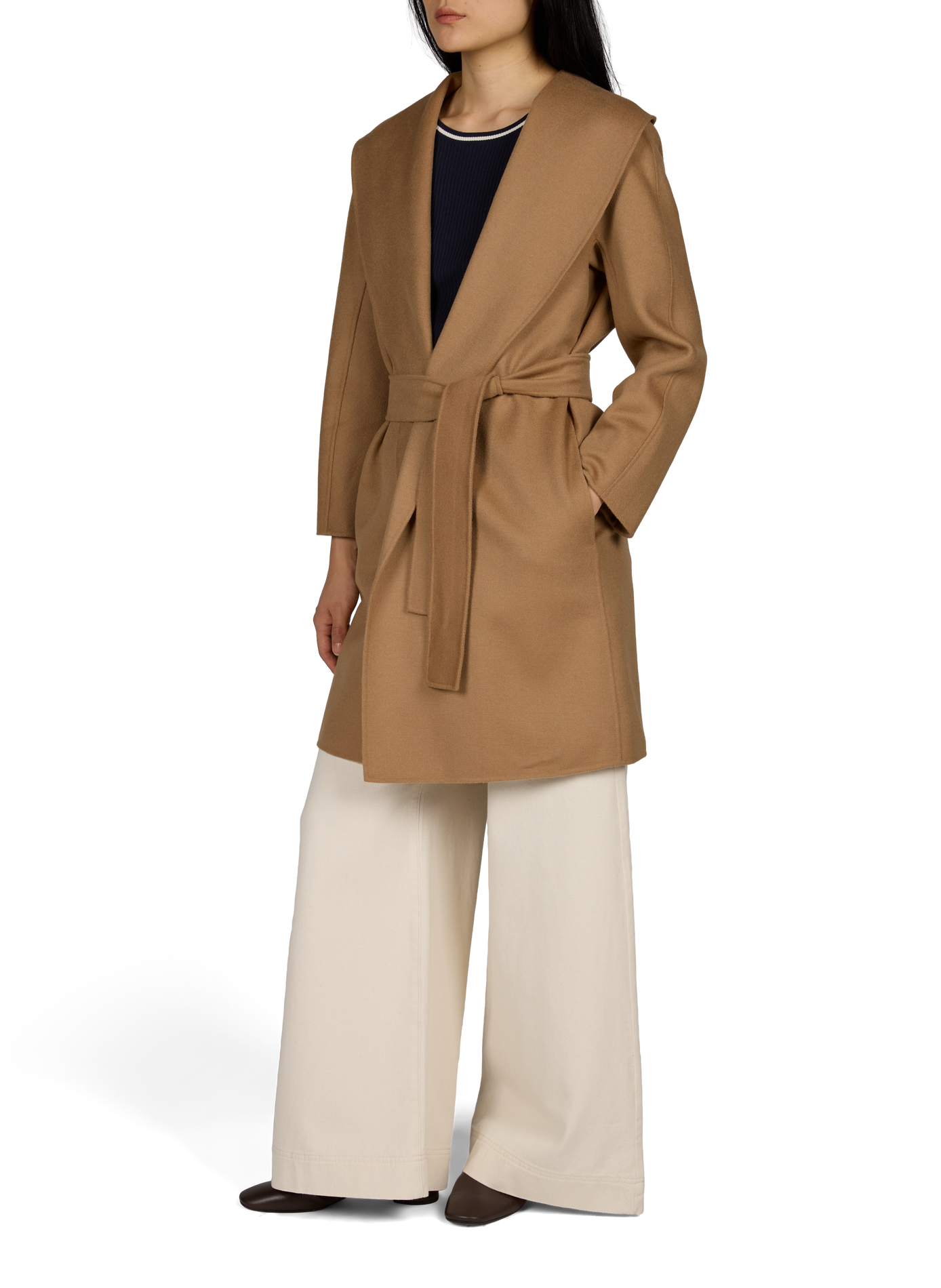 Wollmischmantel mit Schalkragen und Gürtel MAX MARA STUDIO Braun