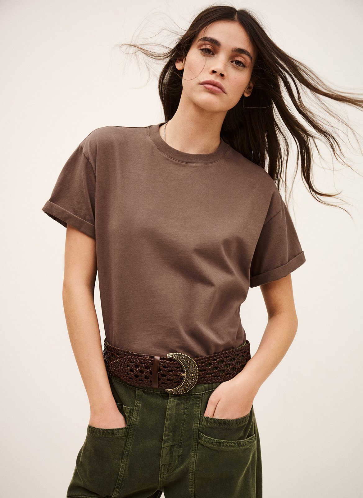 Rechte T-shirt met ronde hals van katoen Rosie BA&SH Beige