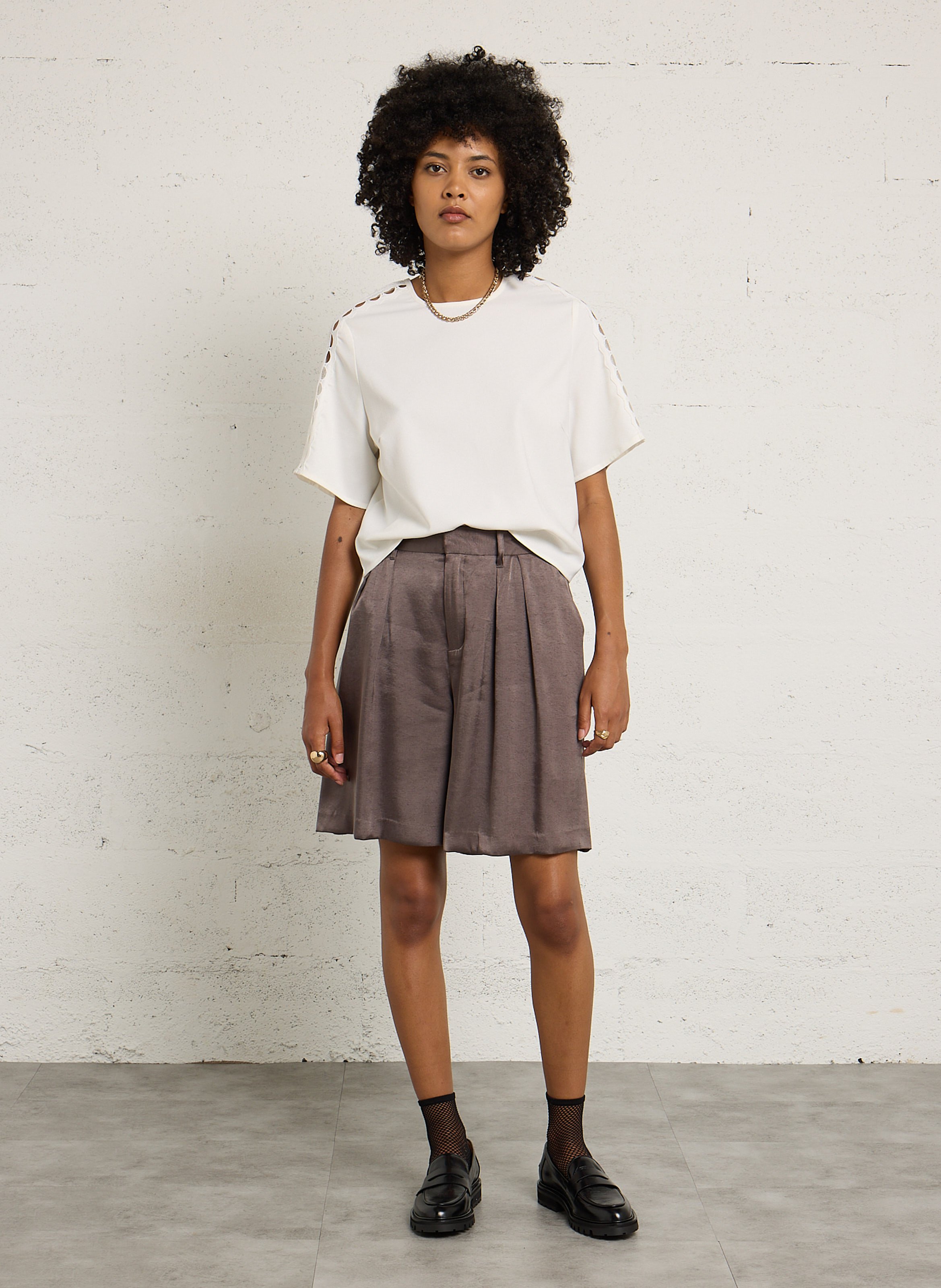 Short large taille haute fluide IKKS Gris