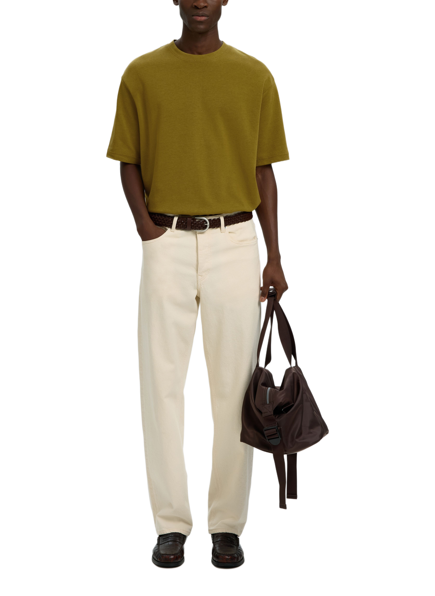 Plain t-shirt in blended cotton | Green SELECTED Men