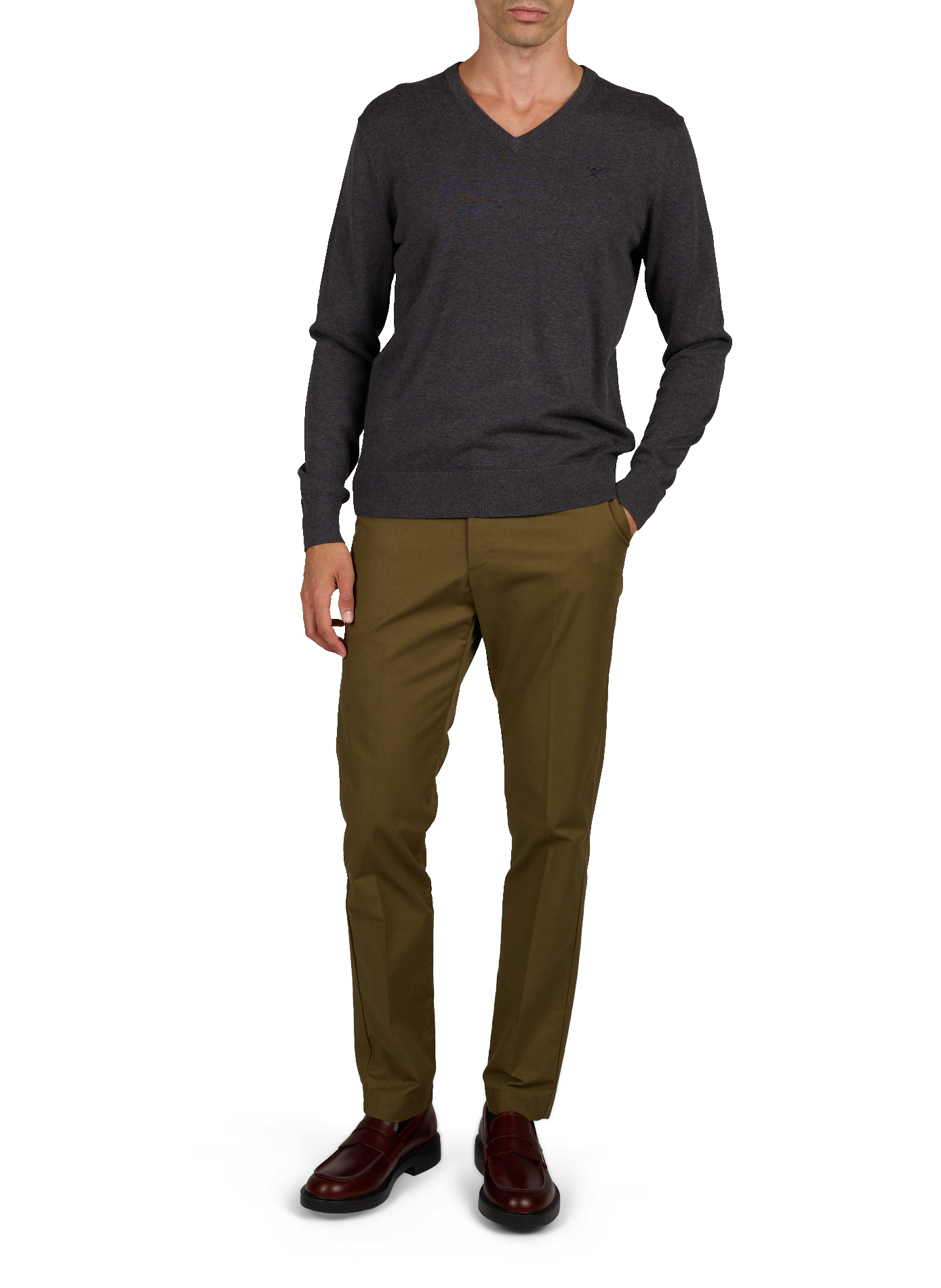 V-Ausschnitt Pullover aus Baumwolle HACKETT Grau