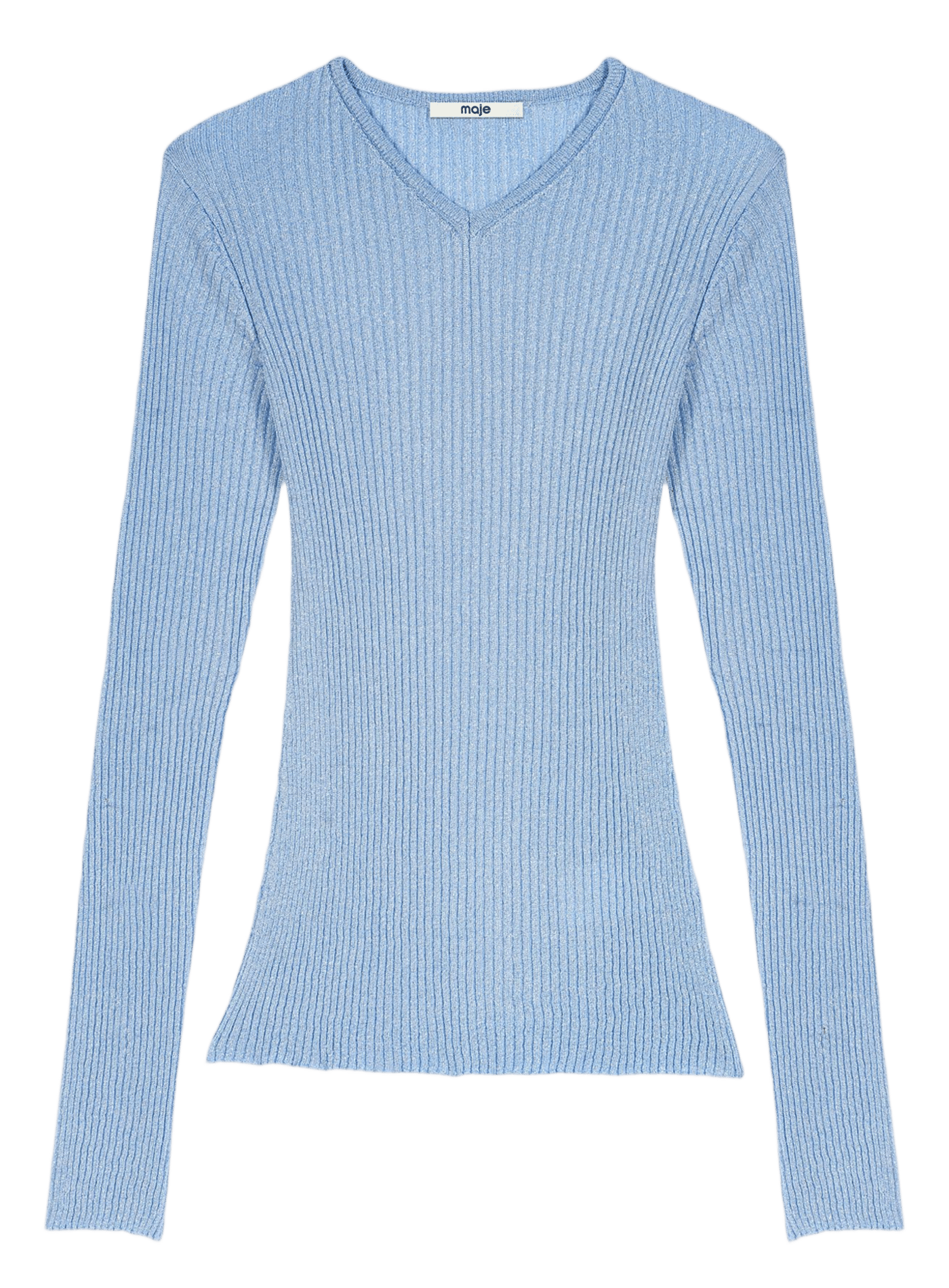 Pull slim à maille fine côtelée MAJE Bleu
