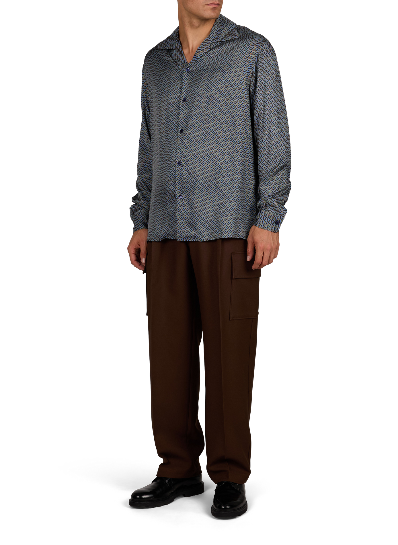 Notcha Satin Shirt with Cable Knit Detail DROLE DE MONSIEUR Blue