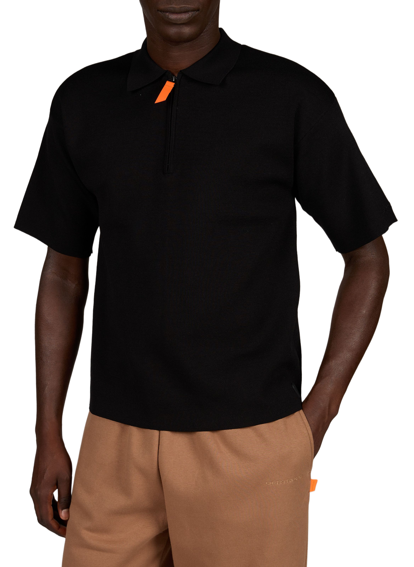 Lulu short-sleeved zip-neck knit polo shirt GERTRUDE Black