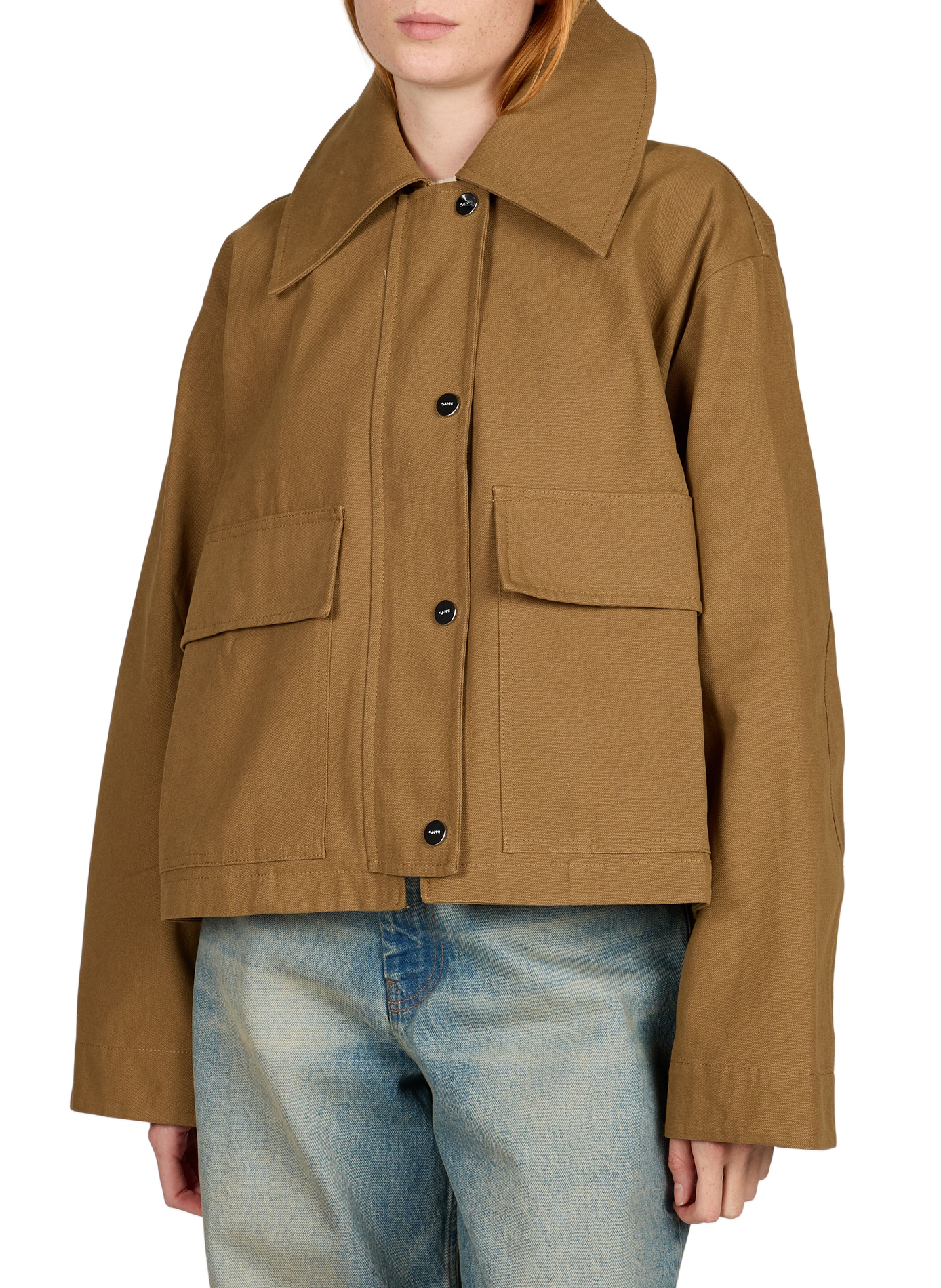 Straight-fit cotton jacket GANNI Brown