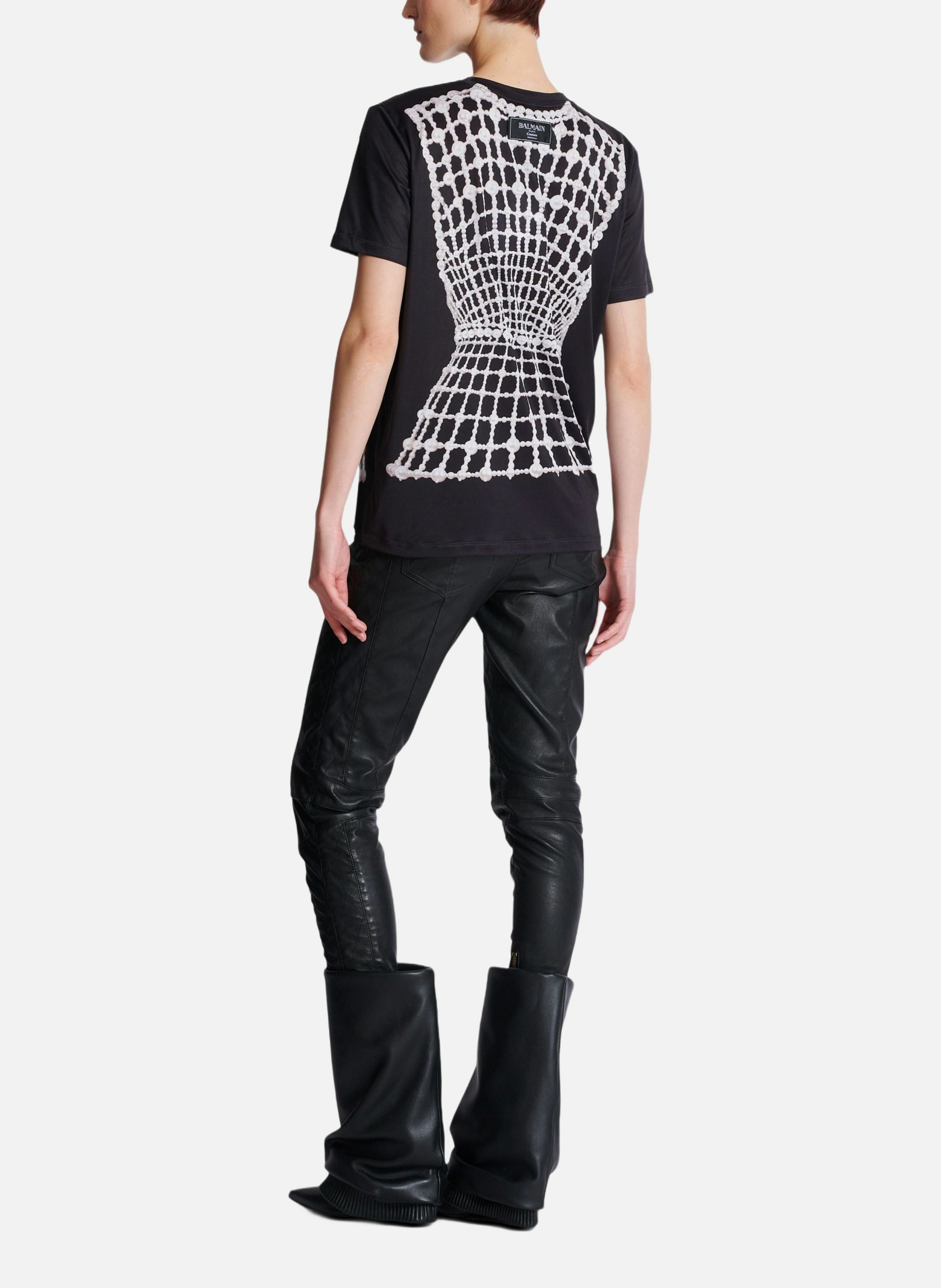 T-shirt fluide imprimé trompe-l'œil broderie BALMAIN Noir