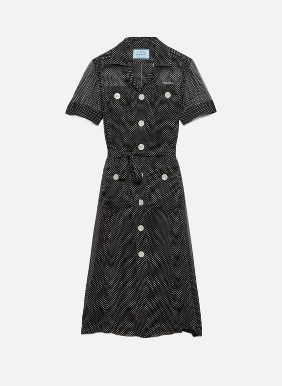 Robe chemise en mousseline de soie à pois Noir by PRADA PRADA Robe chemise en mousseline de soie à pois Noir