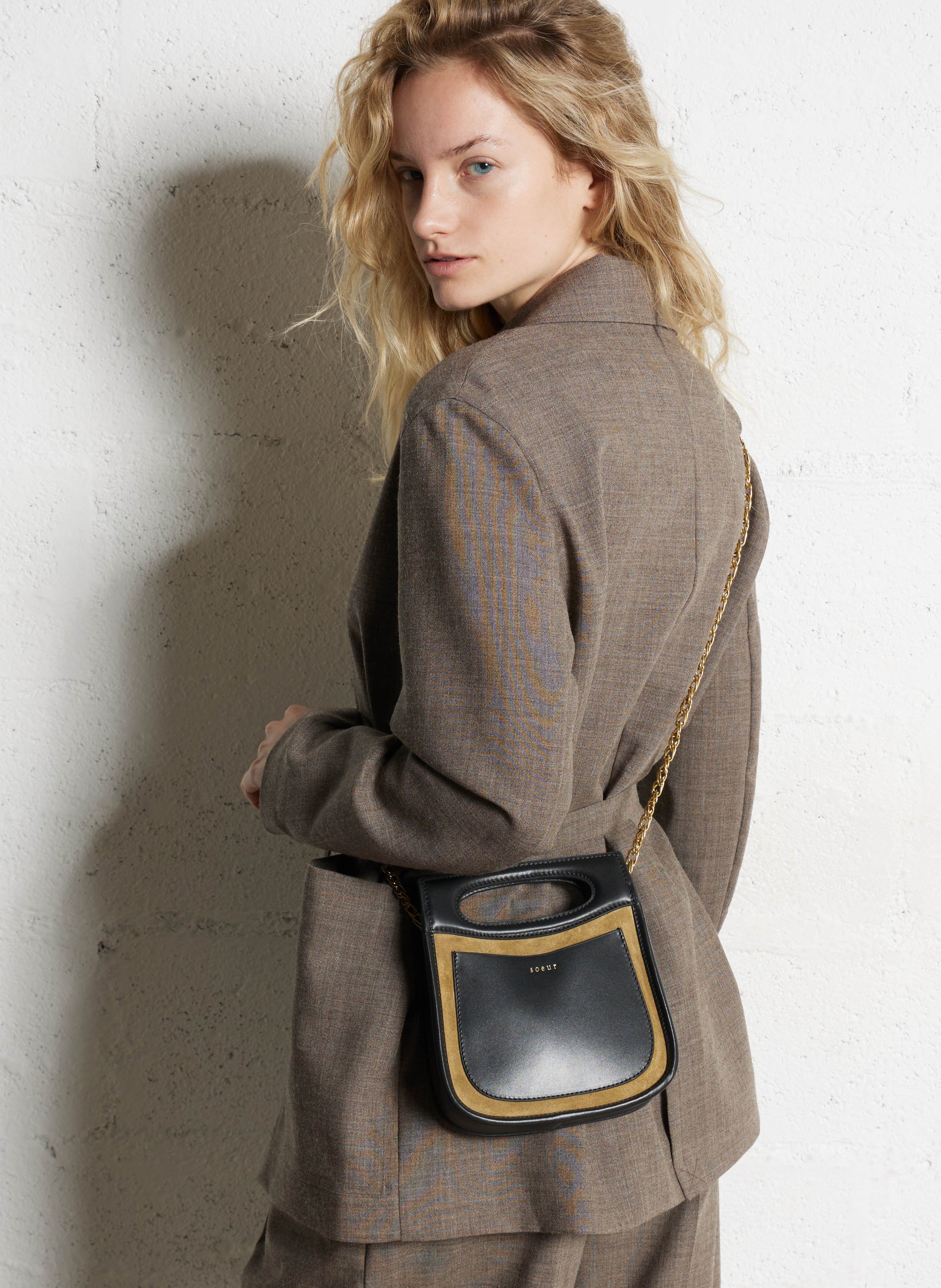 Sac à main bi-matière cheri mini SOEUR Marron