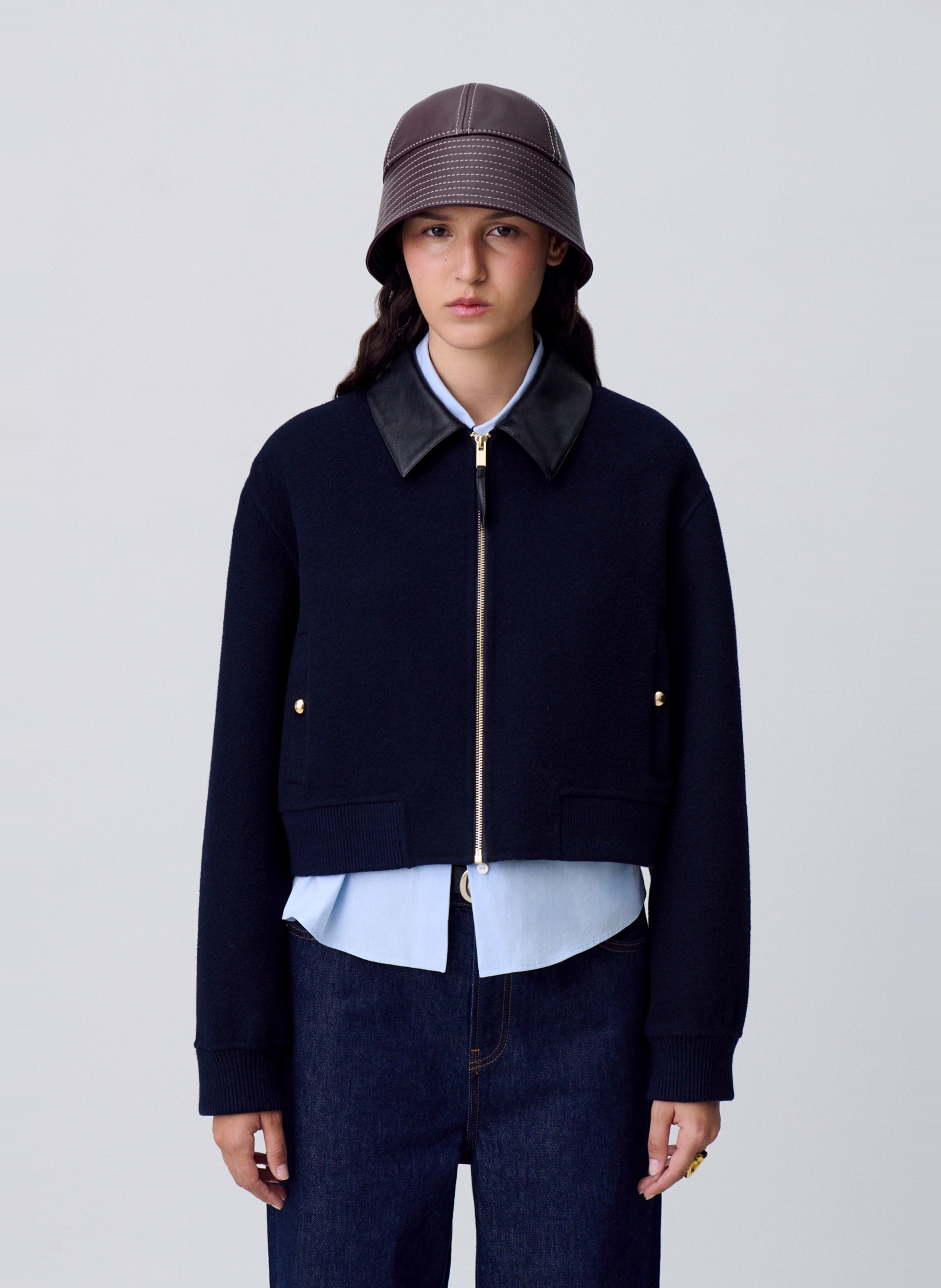 Blouson droit en laine mélangée CLAUDIE PIERLOT Bleu