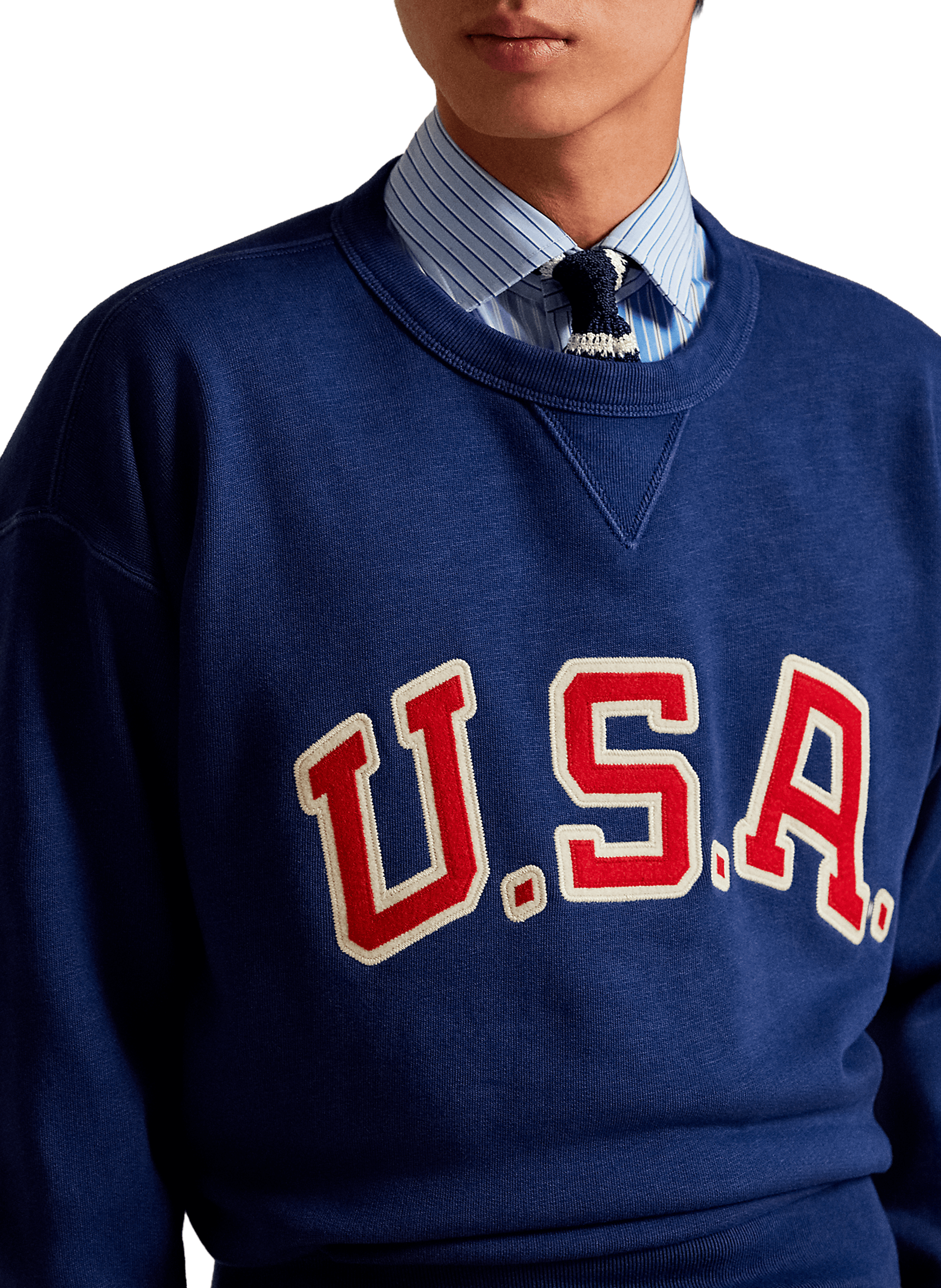 Oversized round neck sweater in blended cotton. POLO RALPH LAUREN Blue