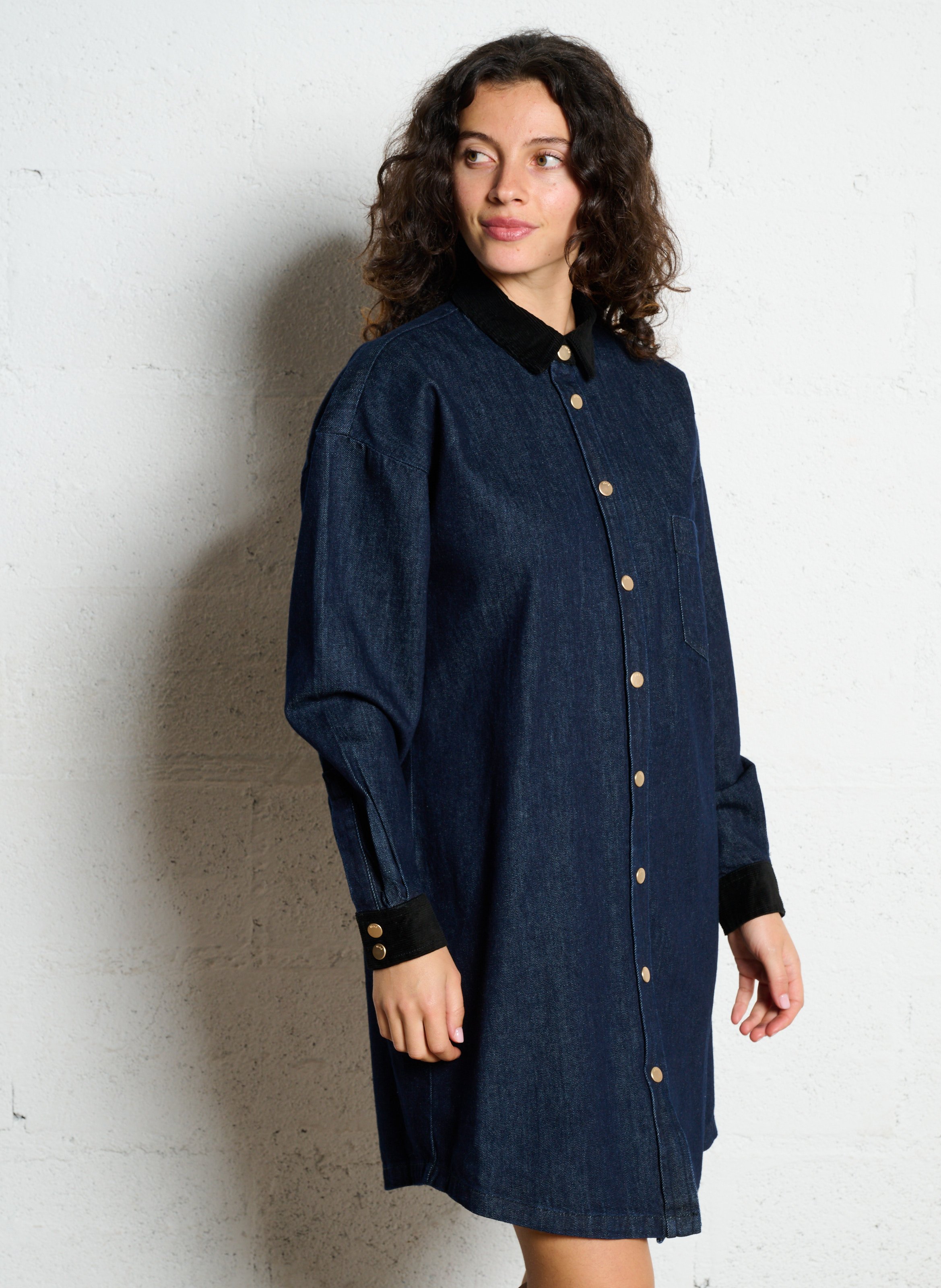 Robe courte col classique ne coton IKKS Bleu