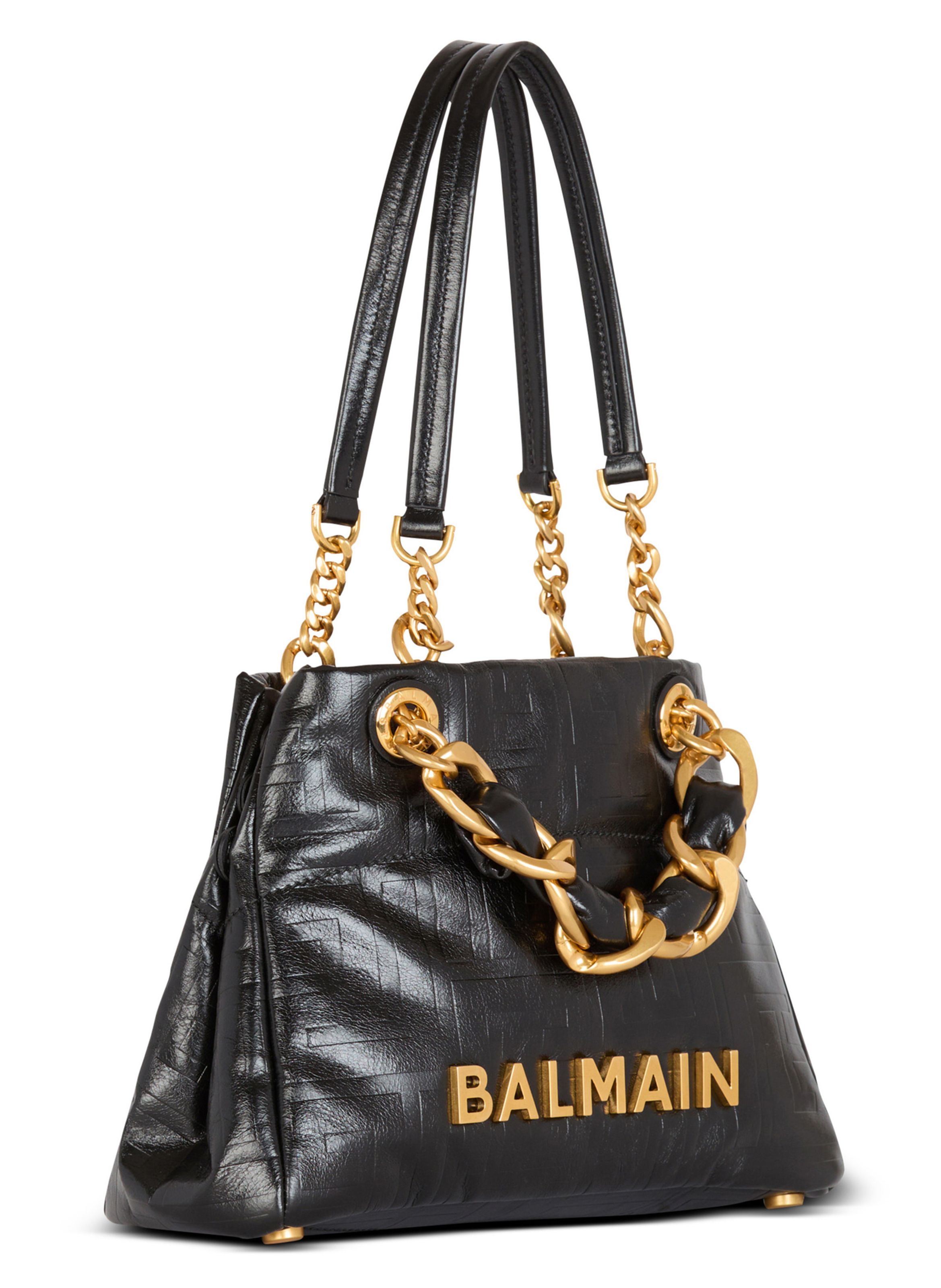 Sac cabas 1945 soft small en cuir de veau craquelé BALMAIN Noir