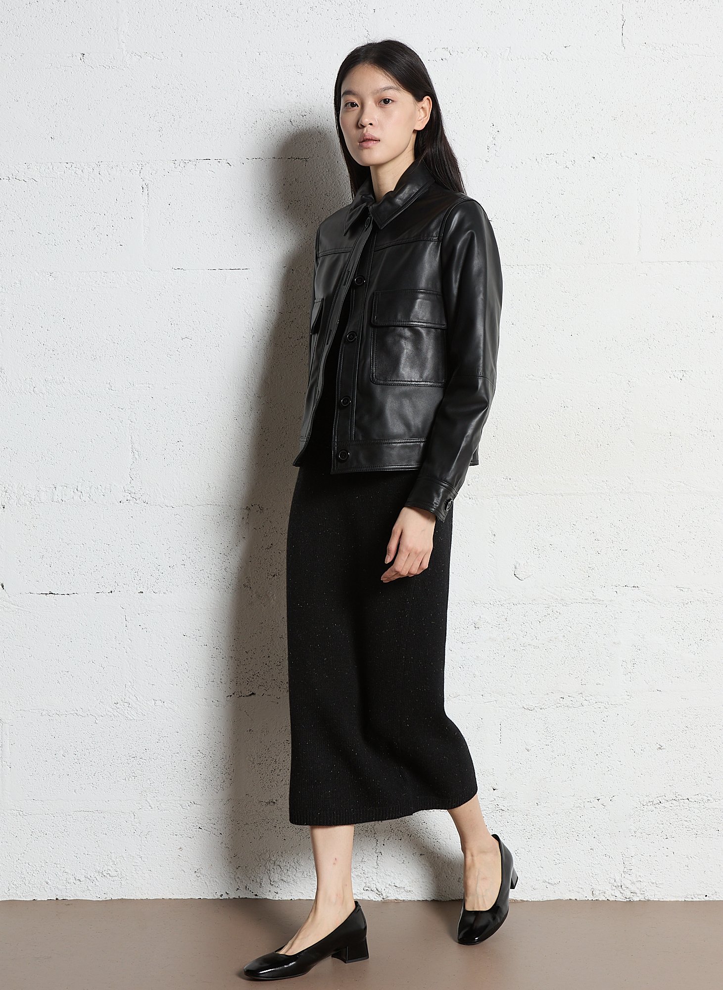 Veste droite boutonnée en cuir pacha MAISON 123 Noir