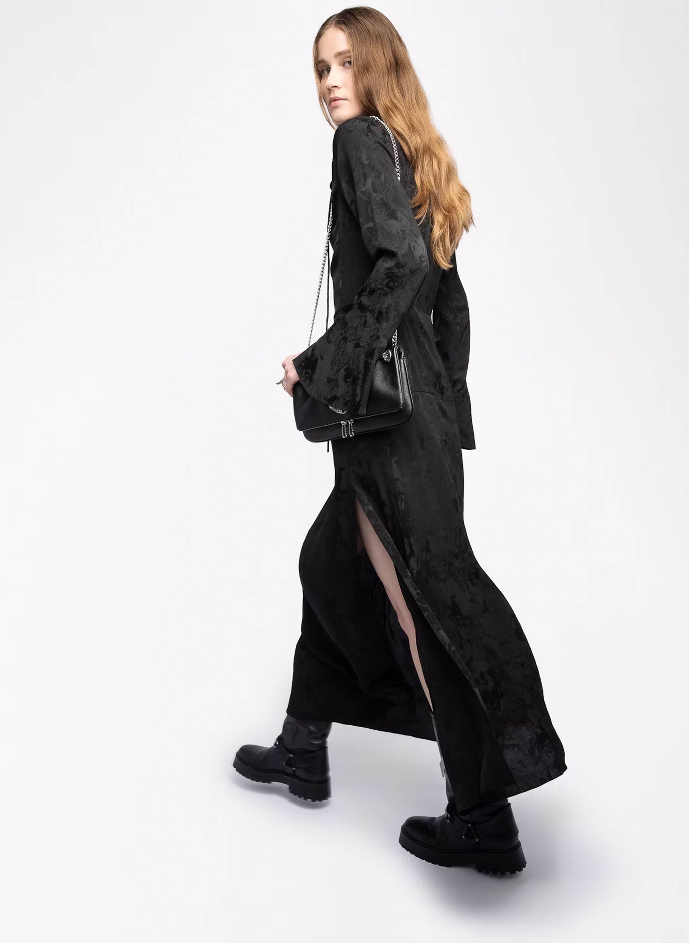Robe longue évasée col v en soie rikal ZADIG&VOLTAIRE Noir