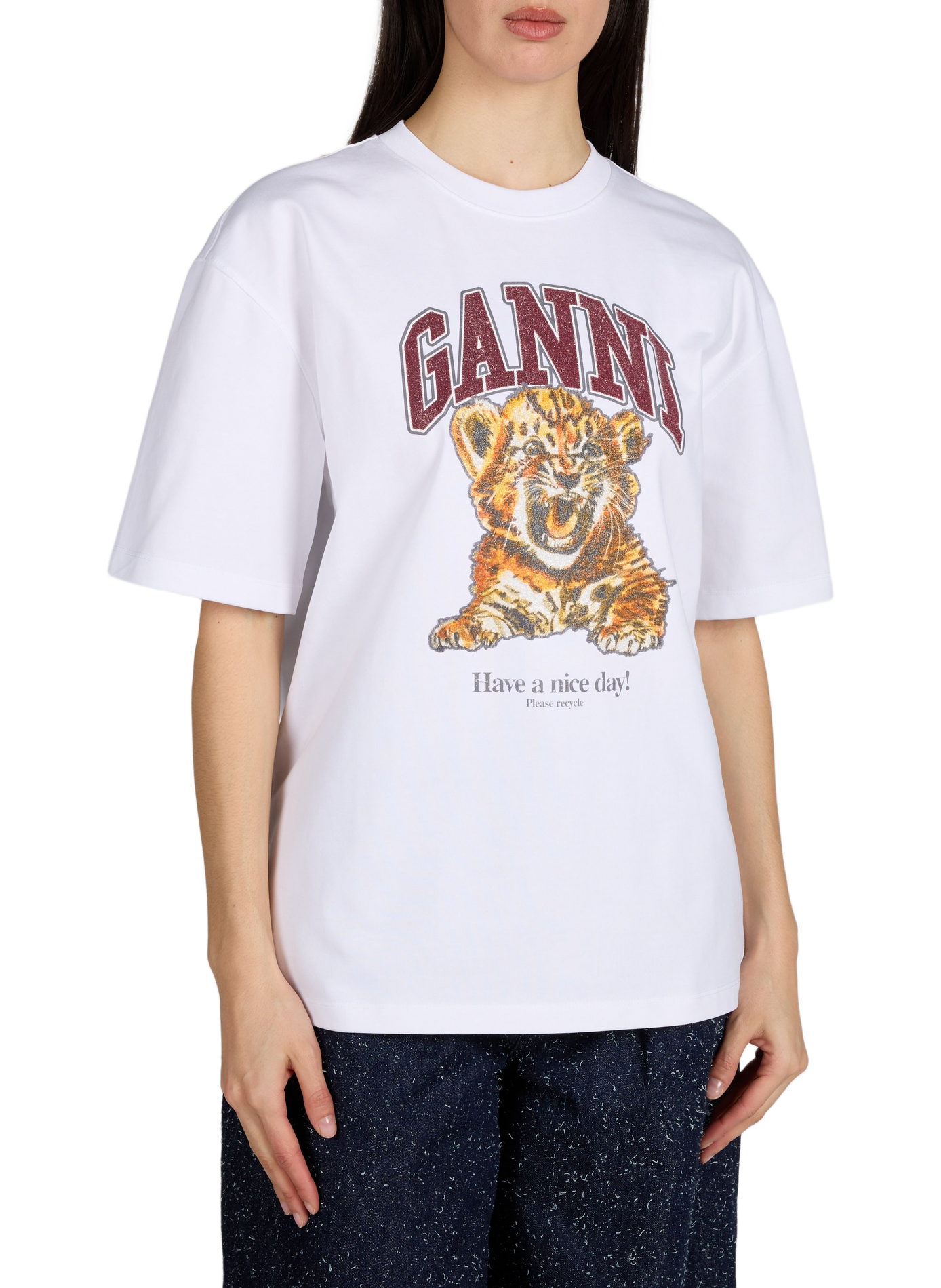 T-shirt imprimé en coton GANNI Blanc