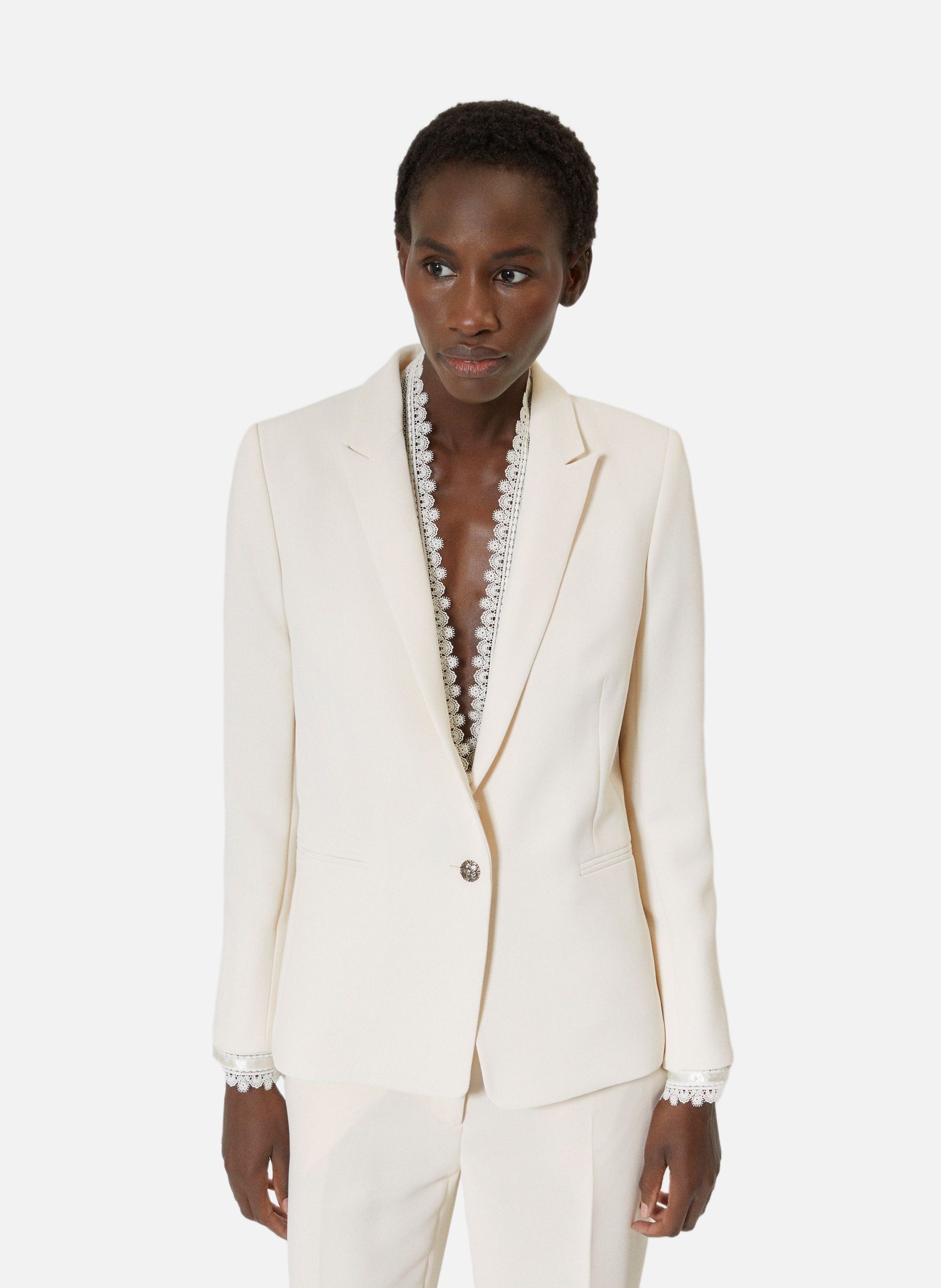 Veste tailleur avec bande dentelle THE KOOPLES Blanc