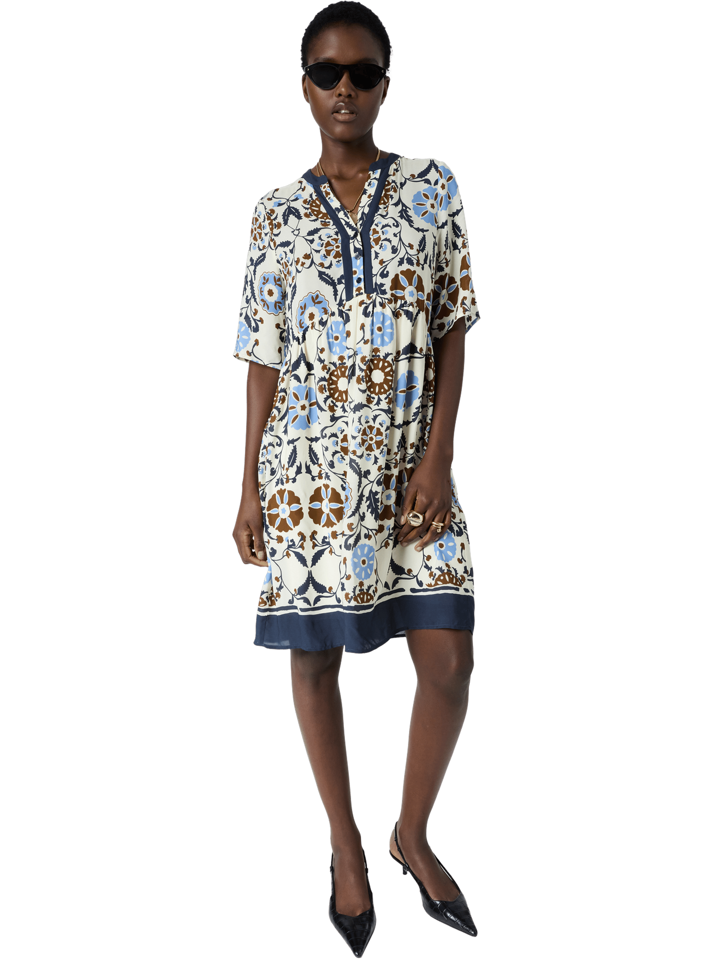 Robe courte et fluide imprimée - romaine GERARD DAREL Beige