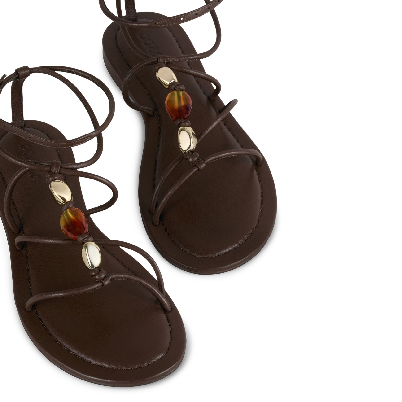 Sandales plates à perles en cuir caya BA&SH Marron