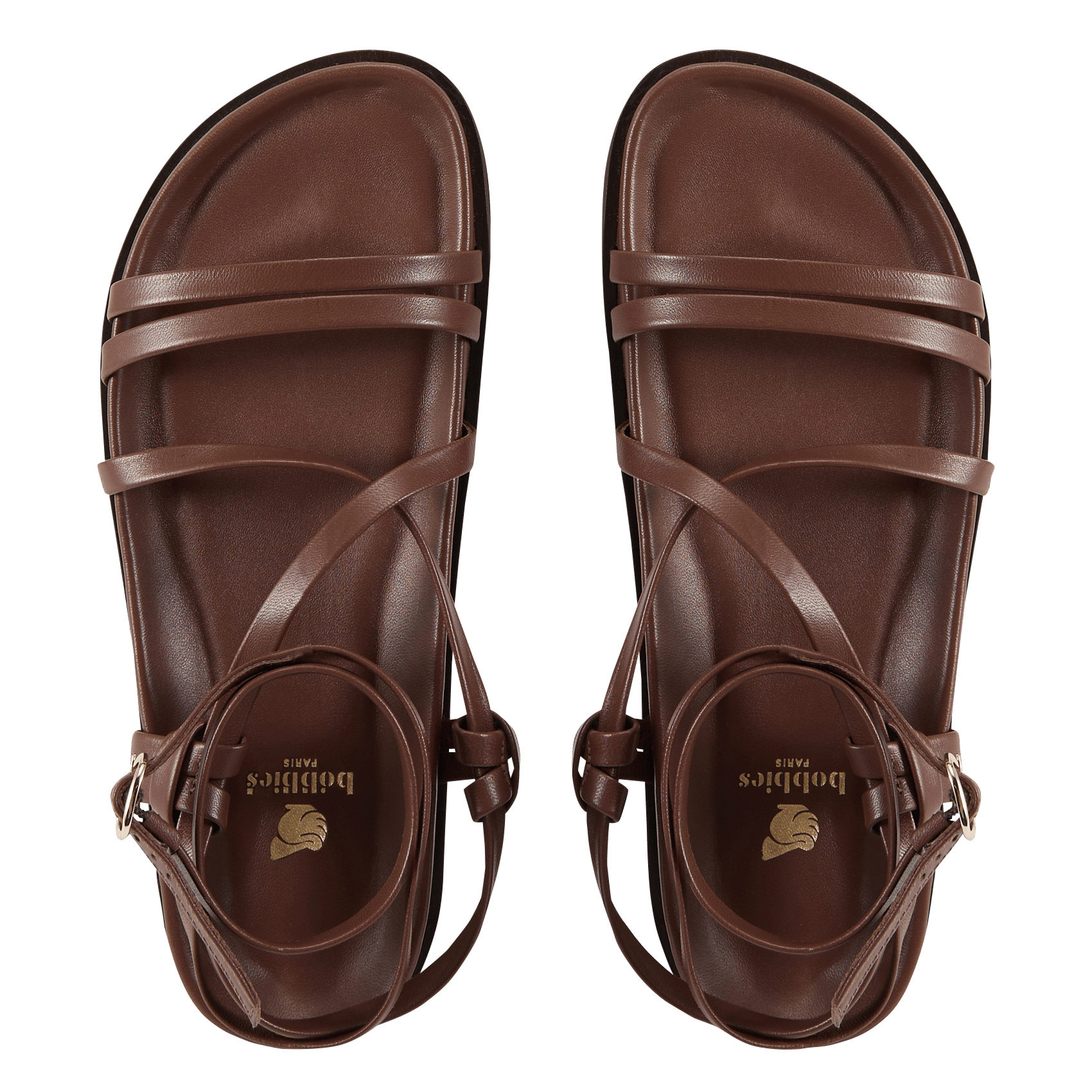 Sandales plates en cuir salina BOBBIES Marron