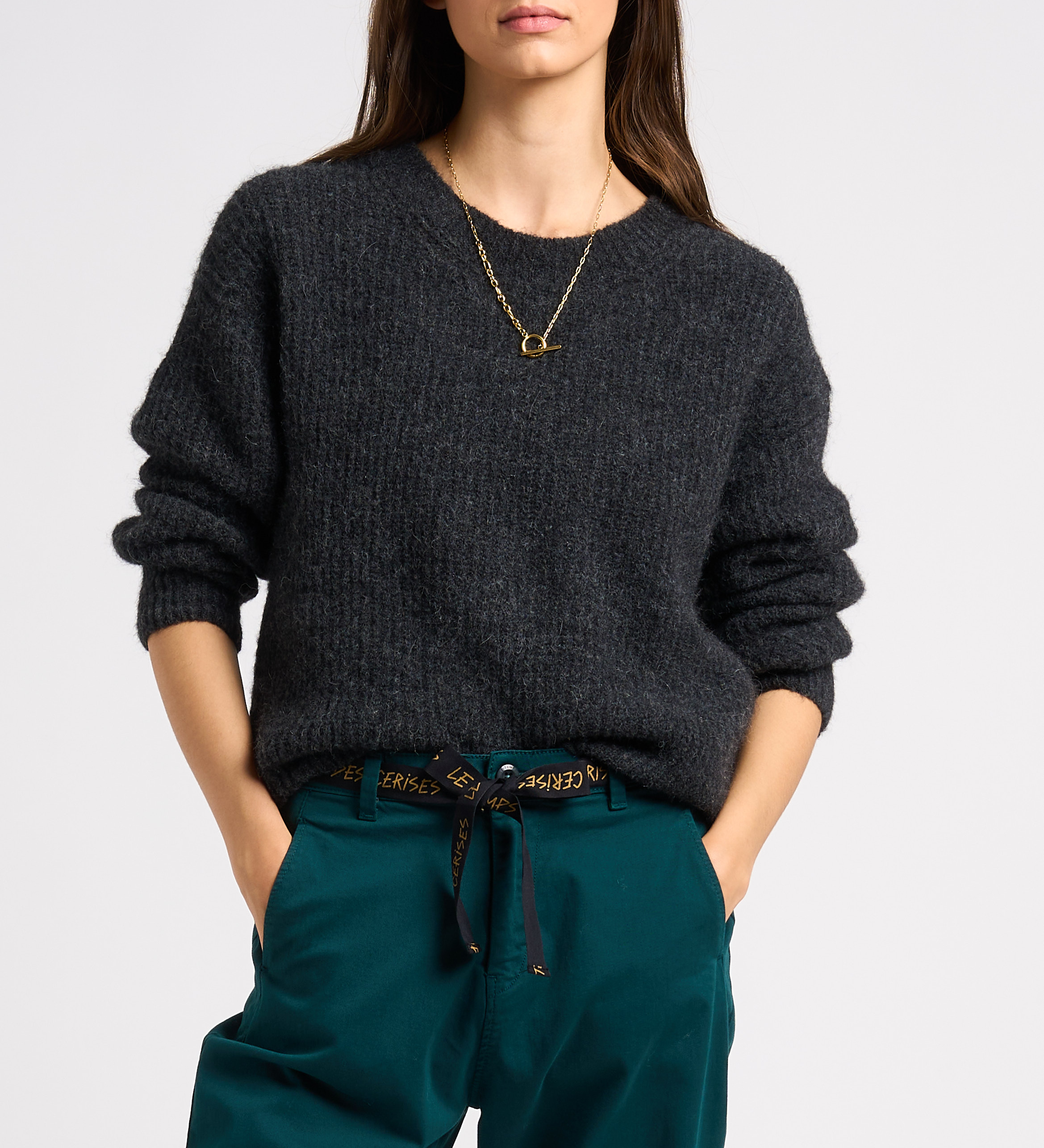 Pull col rond uni east AMERICAN VINTAGE Gris