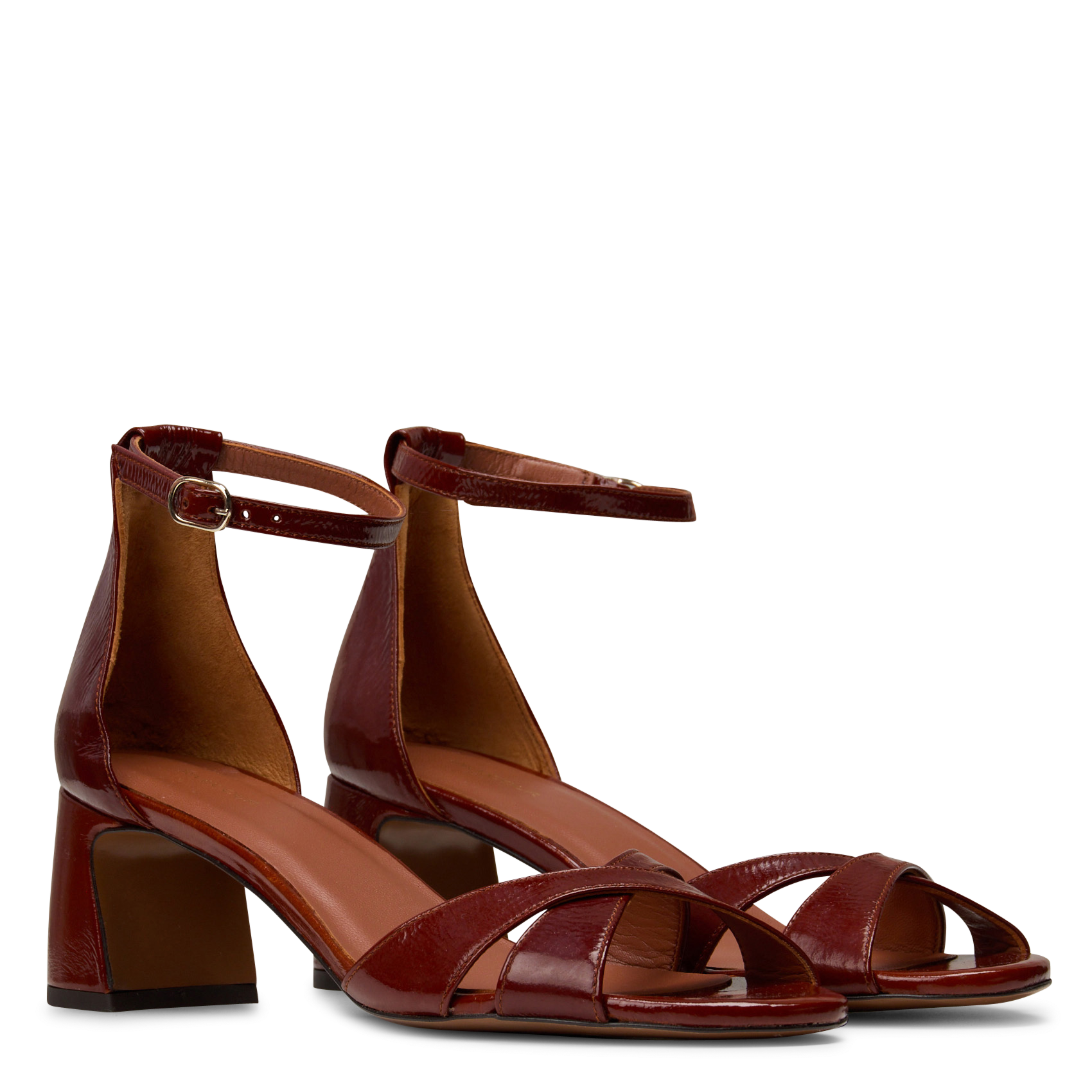 Sandales à talons en cuir vernis n°595 RIVECOUR Marron