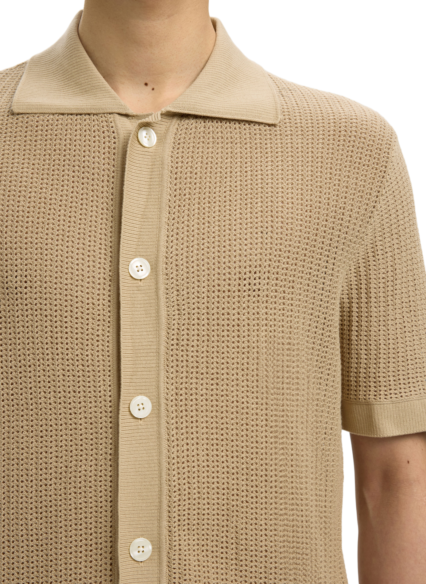 Short-sleeve cotton knit polo SELECTED Beige
