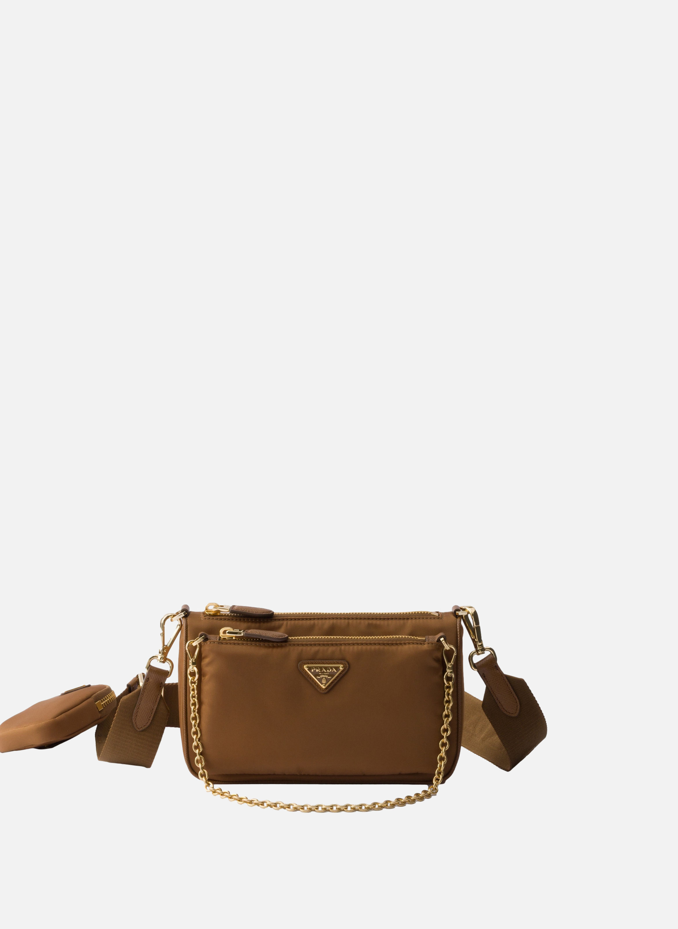 Mini sac porté épaule en re-nylon et cuir saffiano PRADA Marron