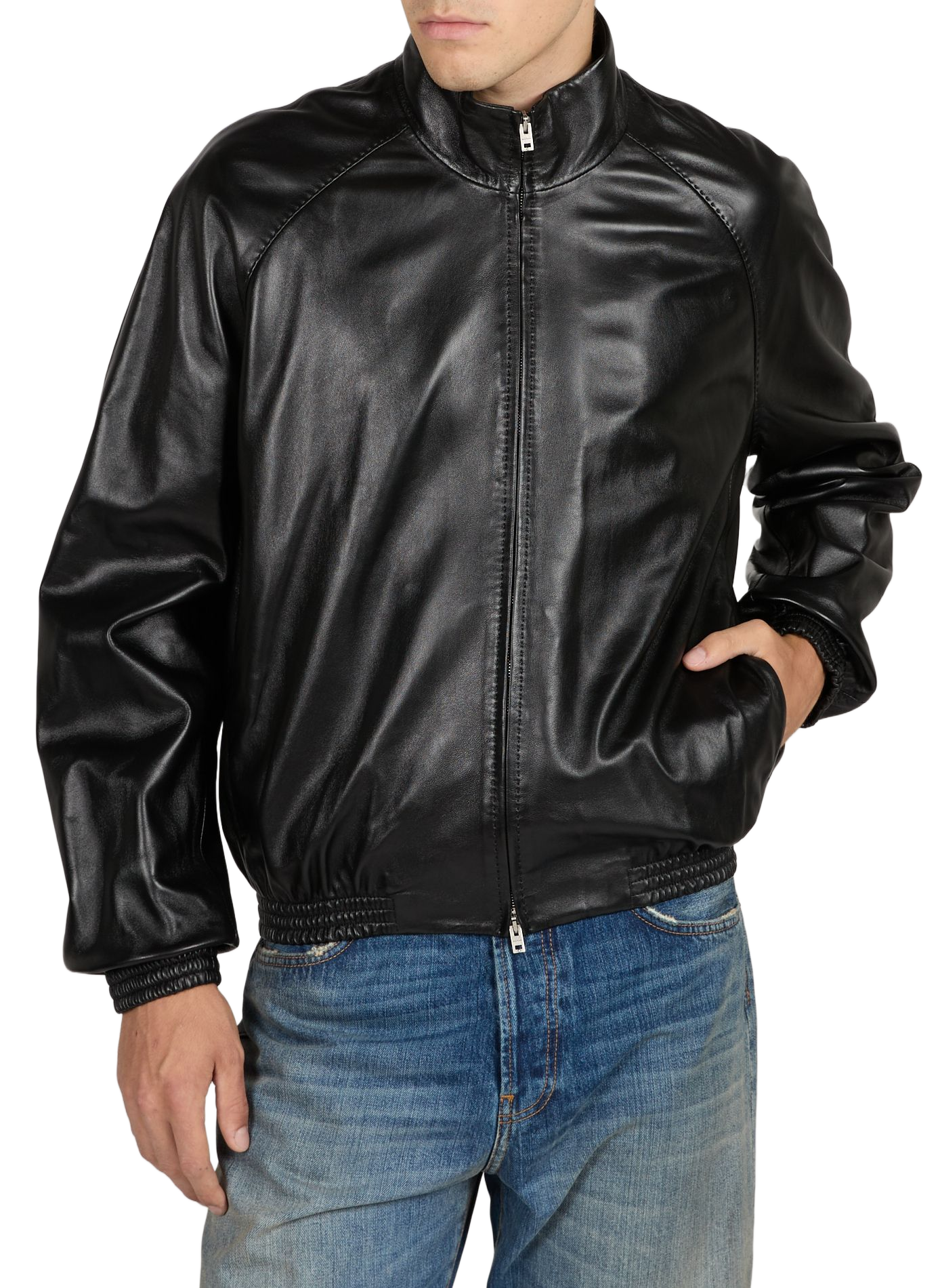 Blouson droit en cuir ACNE STUDIOS Noir