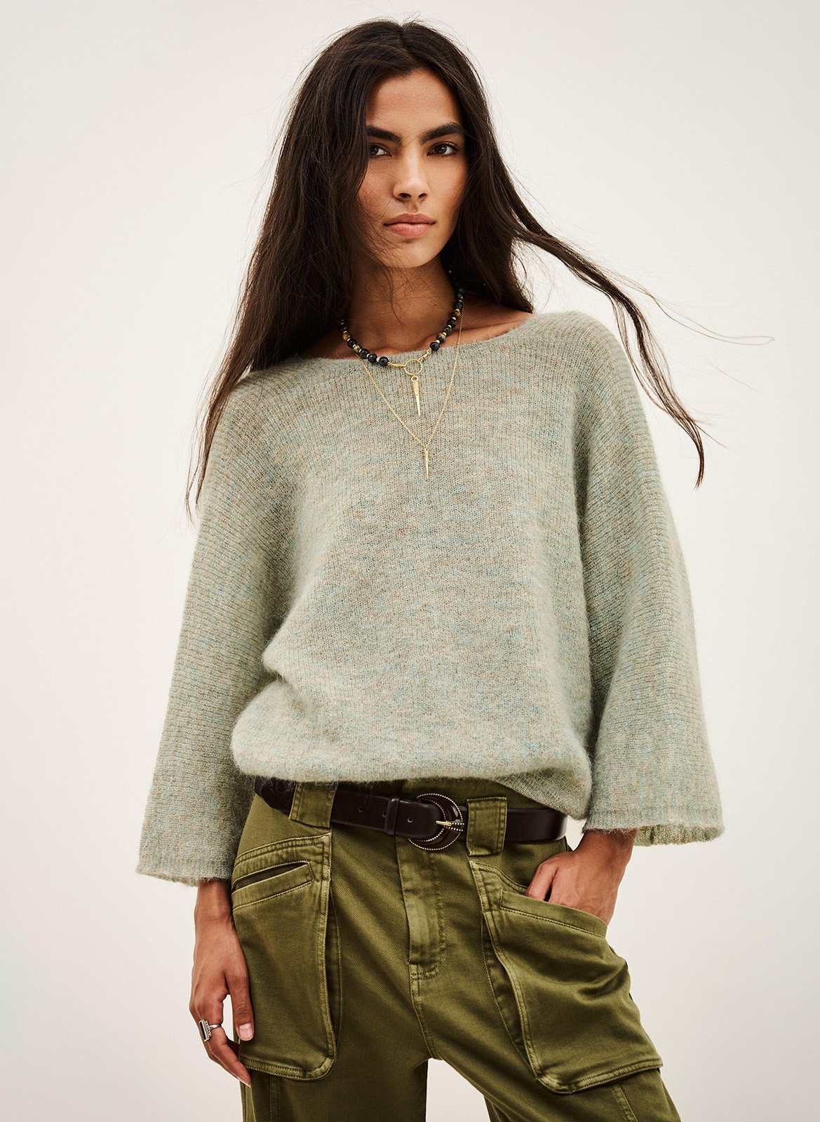 Cardigan ample en laine mélangée isaac BA&SH Vert