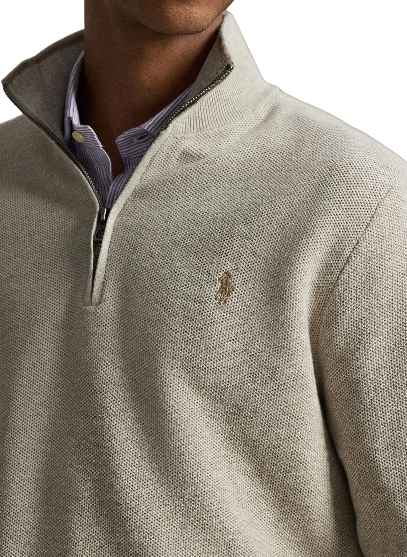 Cotton textured knit zip-up sweater. POLO RALPH LAUREN Beige