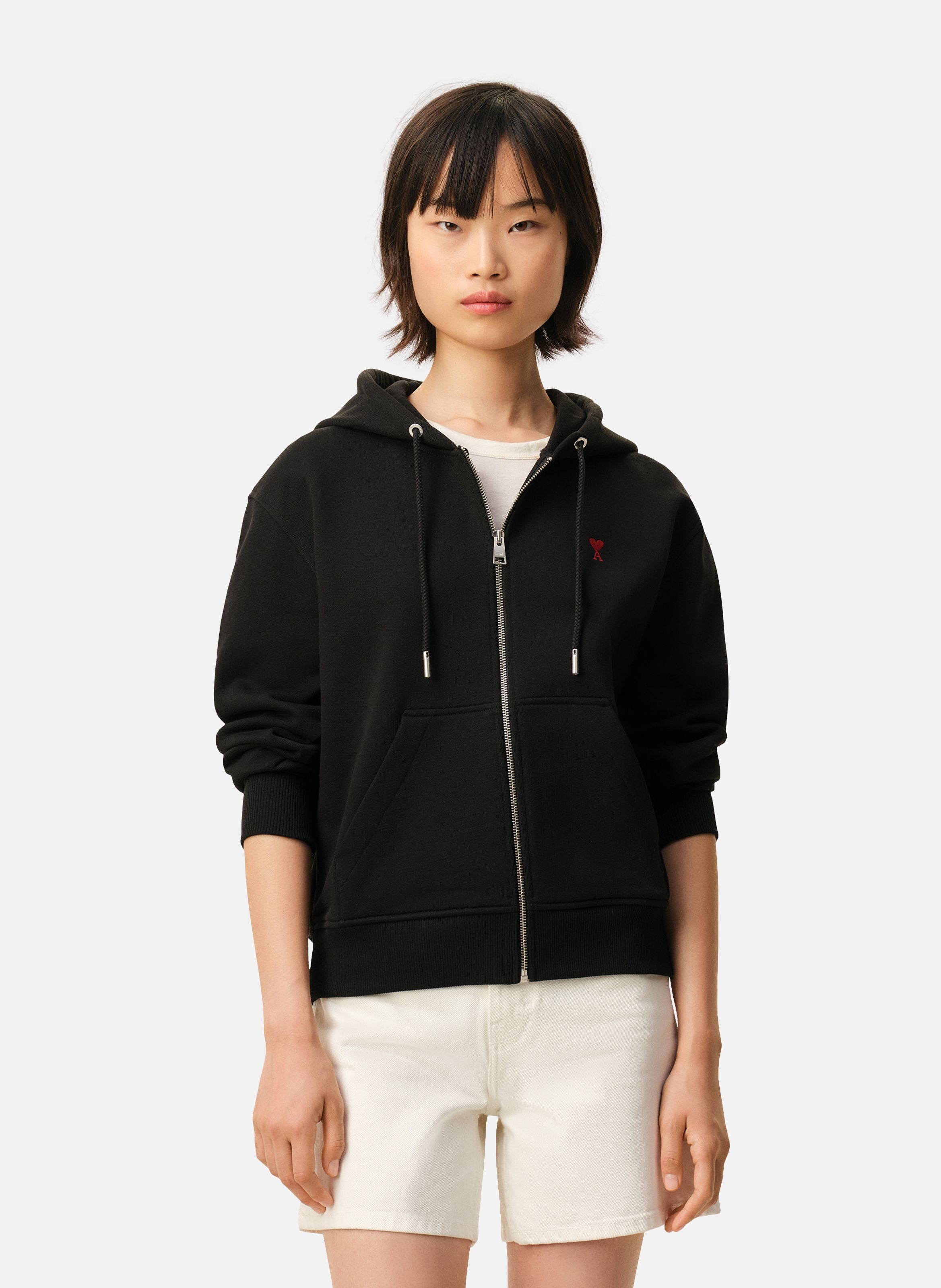 Hoodie zippé ami de coeur rouge unisexe AMI PARIS Noir