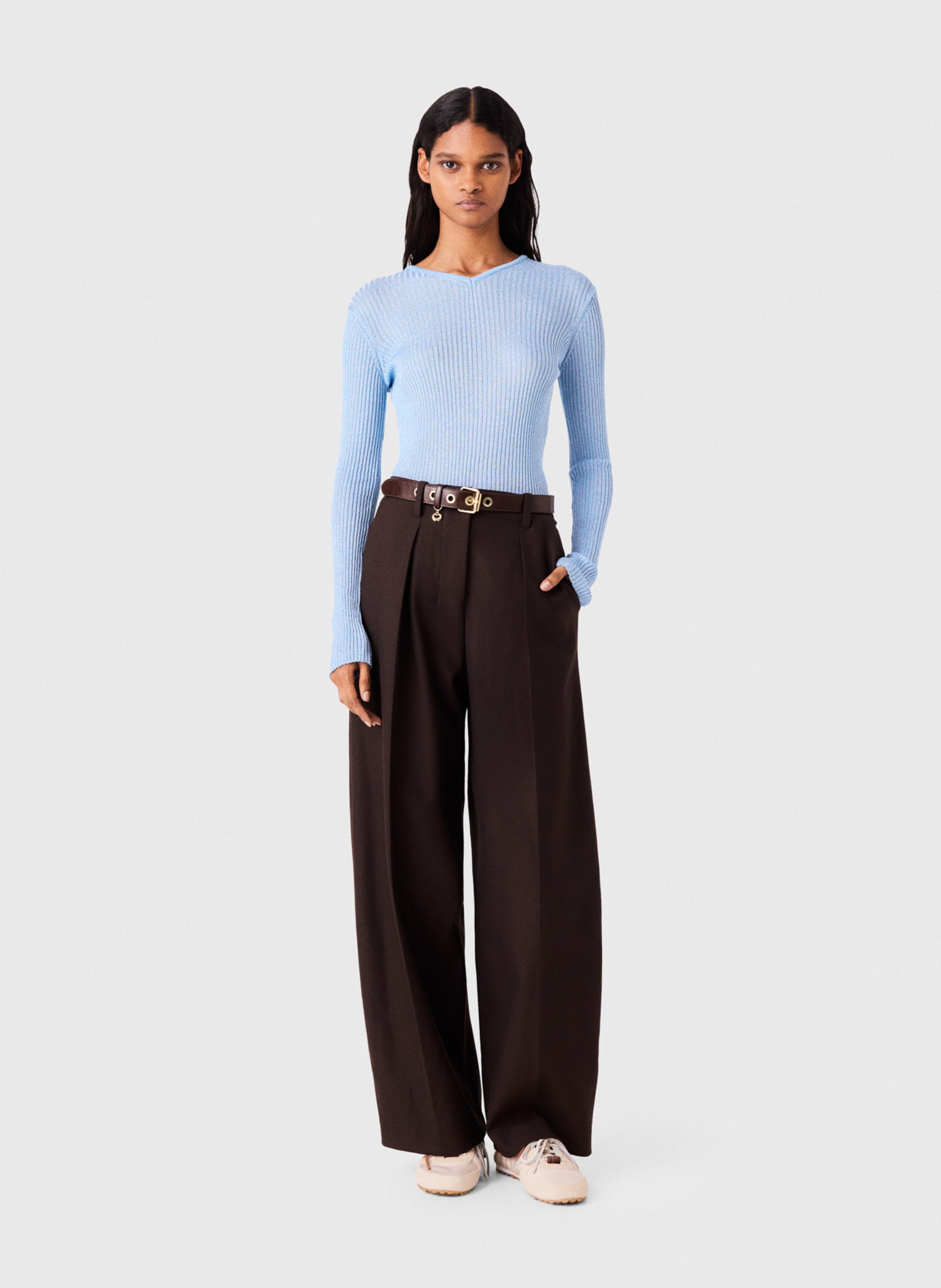 Pull slim à maille fine côtelée MAJE Bleu