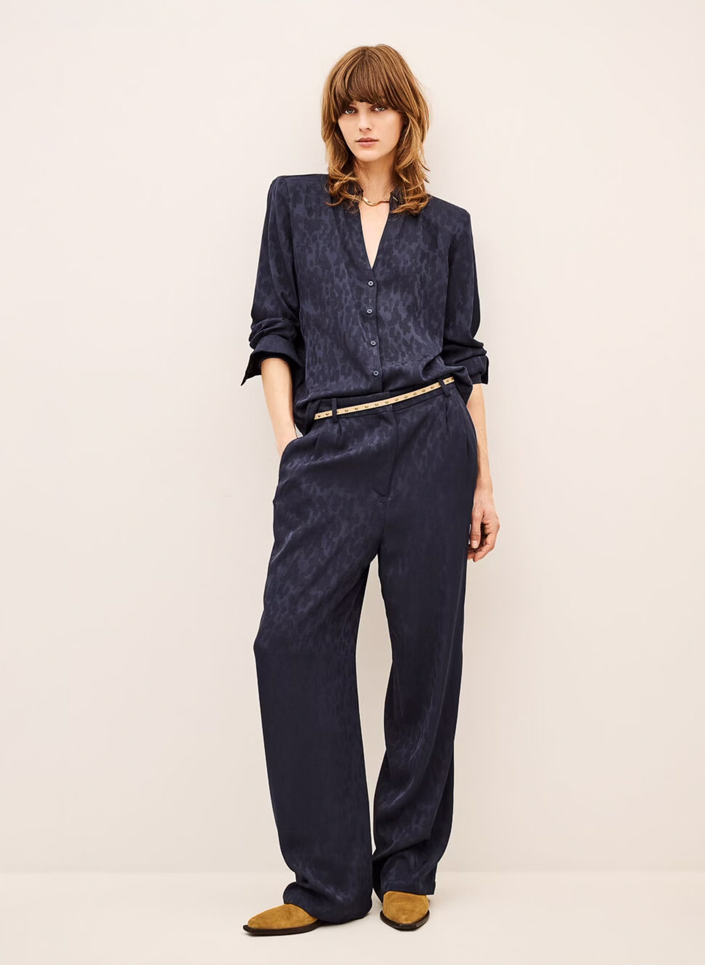Pantalon droit fluide en jacquard heloy BA&SH Bleu