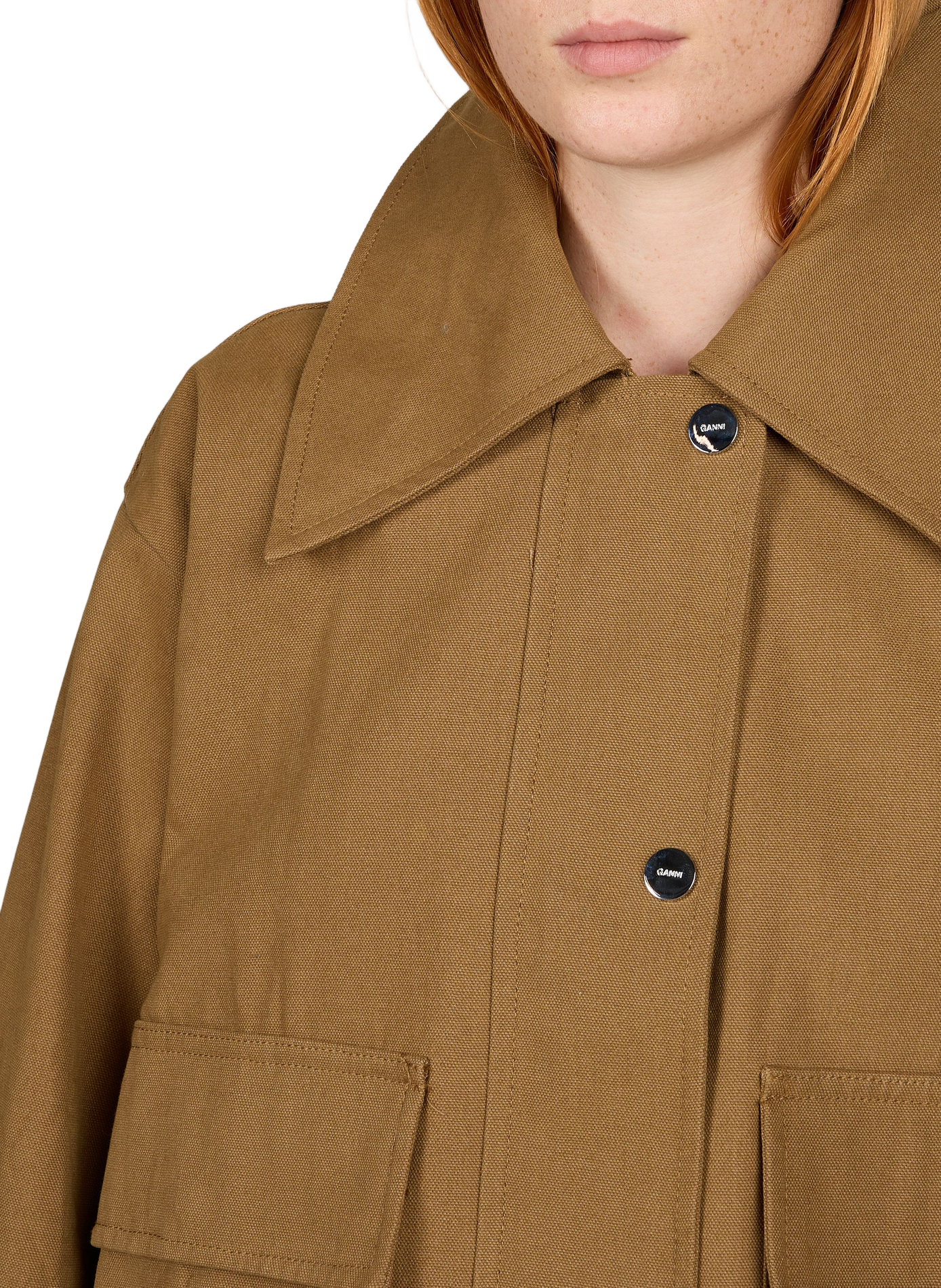 Straight-fit cotton jacket GANNI Brown