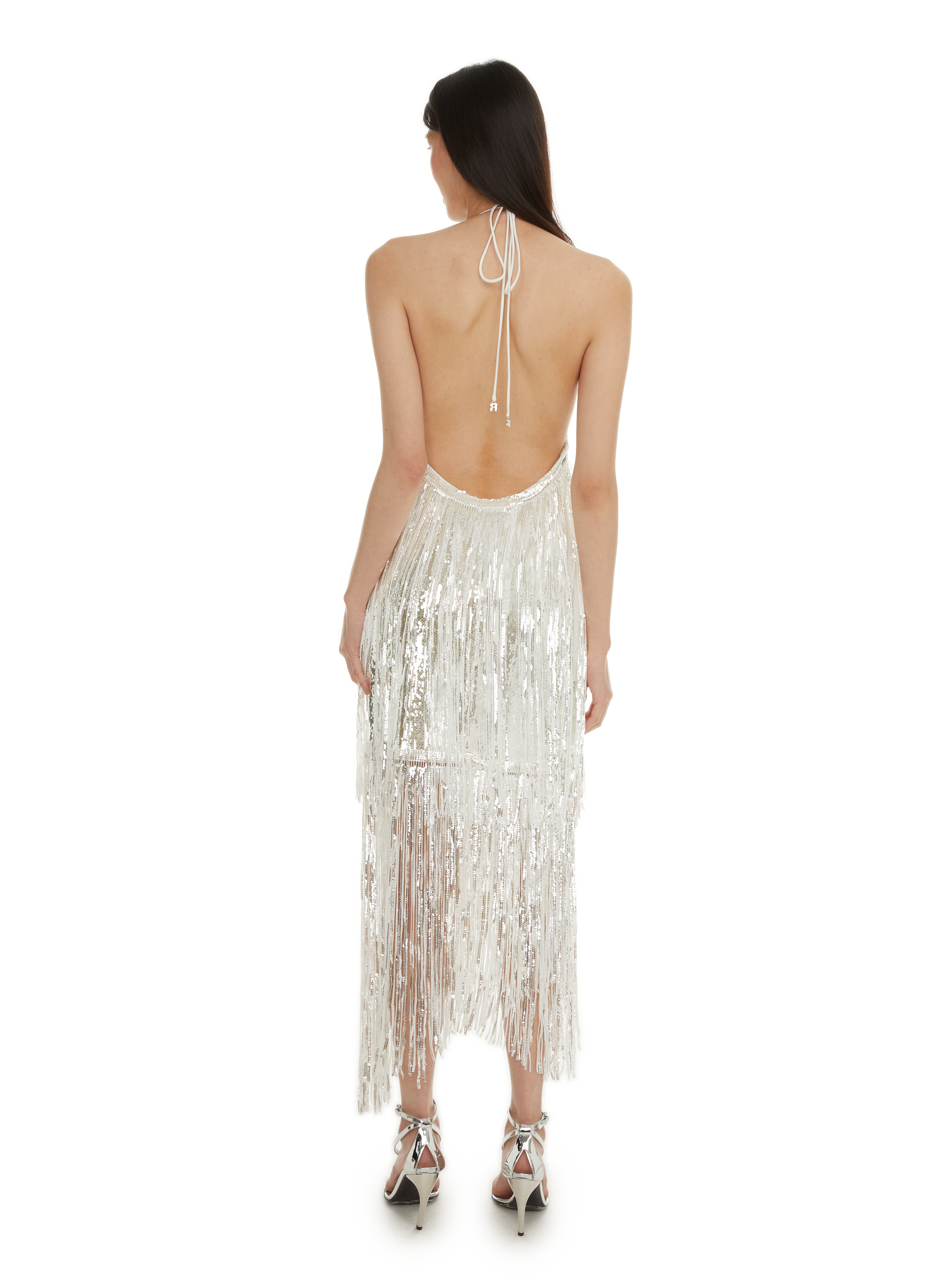 Robe à franges ornées de sequins ROTATE Argent