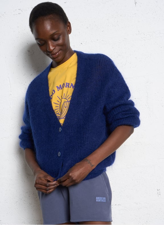 Gilet oversize col v en laine mélangée chelton Bleu by MAISON 123 MAISON 123 Gilet oversize col v en laine mélangée chelton Bleu