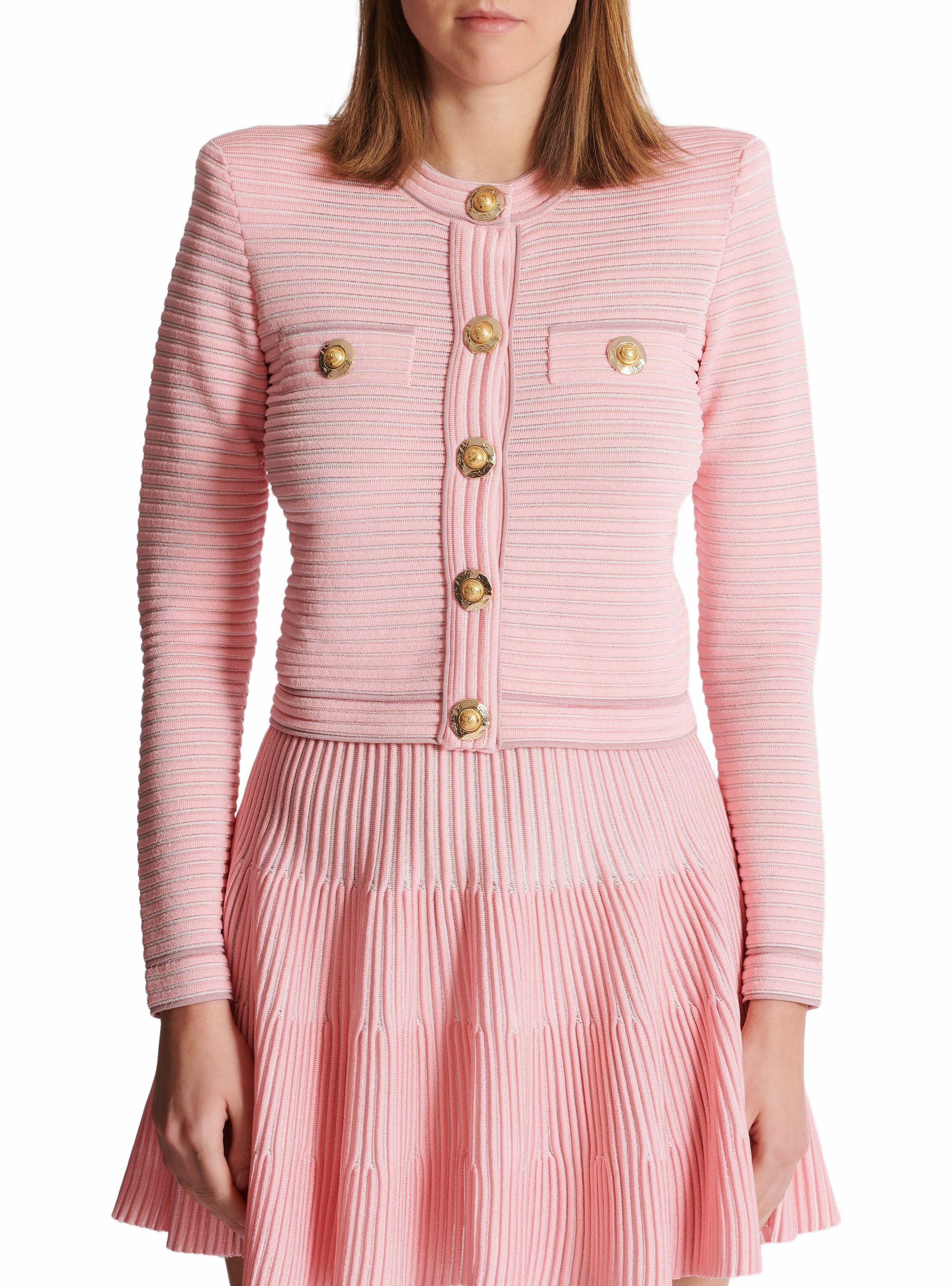 Cardigan à manches longues en maille reliefée BALMAIN Rose