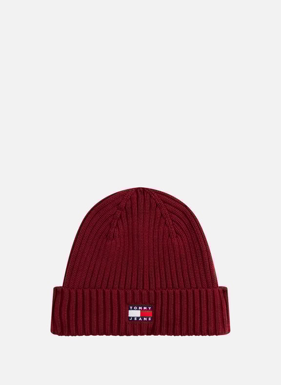Bonnet côtelé Heritage à logo Rouge by TOMMY HILFIGER TOMMY HILFIGER Bonnet côtelé Heritage à logo Rouge